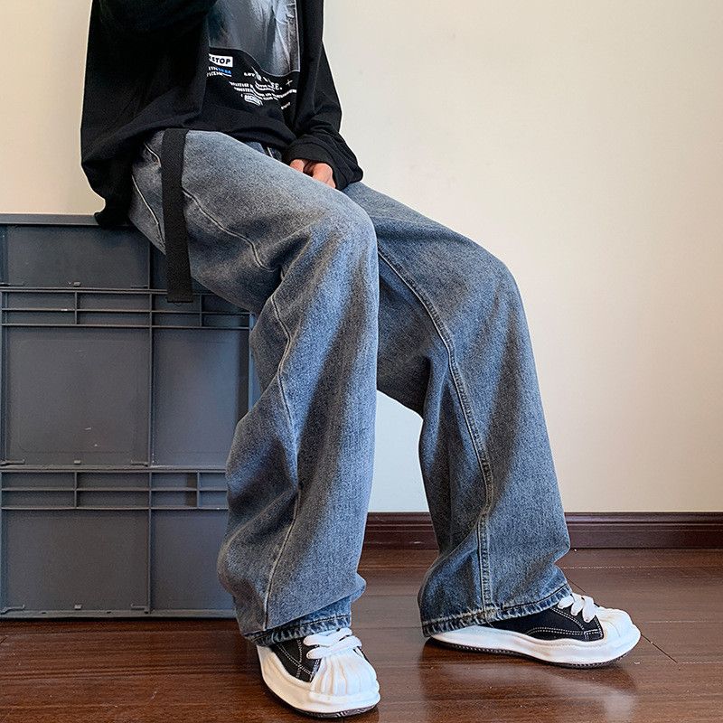 Japanese Brand Men's oversized loose straight leg retro drawstring jeans Size US 32 / EU 48 - 5 Thumbnail