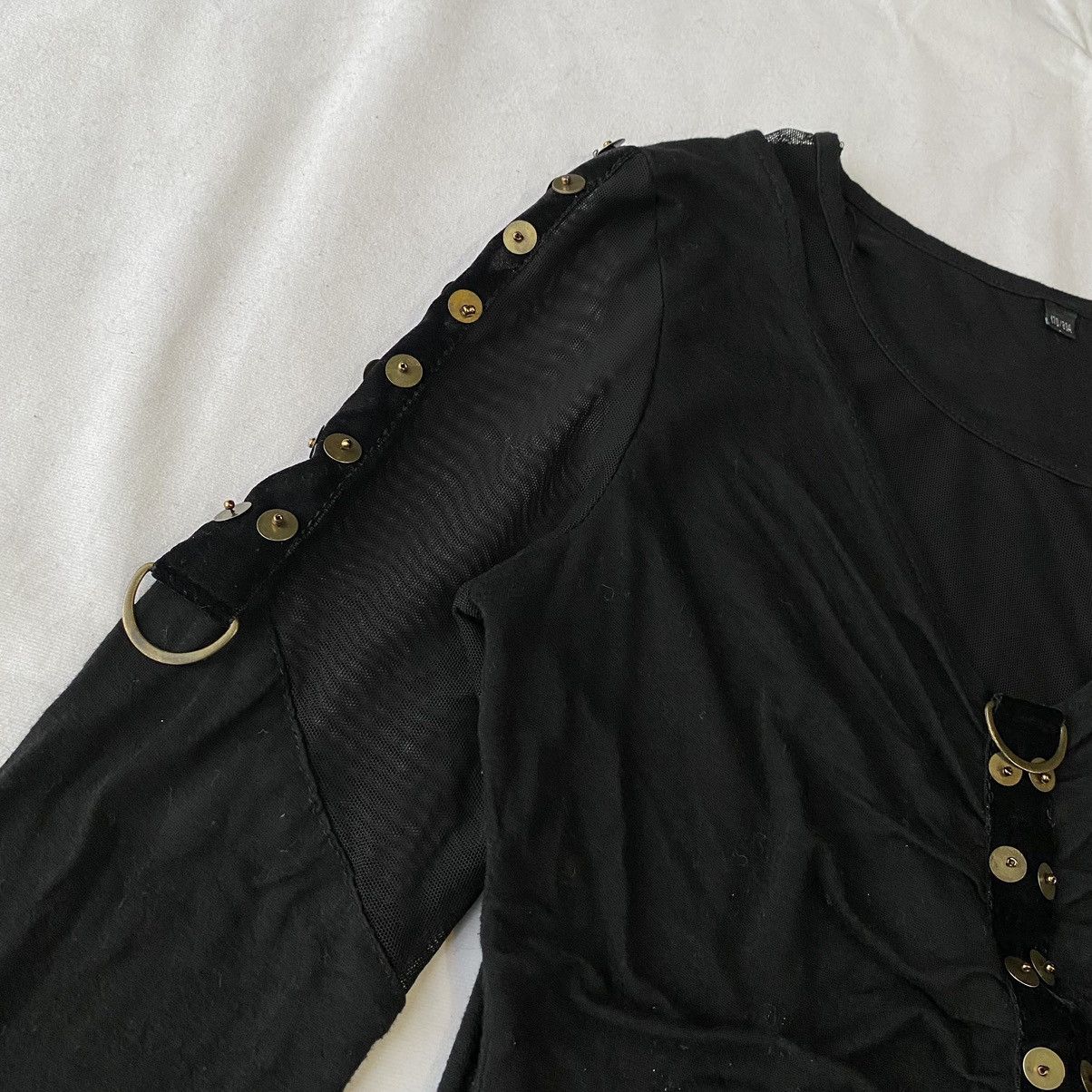 Japanese Brand Black Studded Ruched Mesh Double Layer Punk Goth Grunge Top Size M / US 6-8 / IT 42-44 - 10 Thumbnail