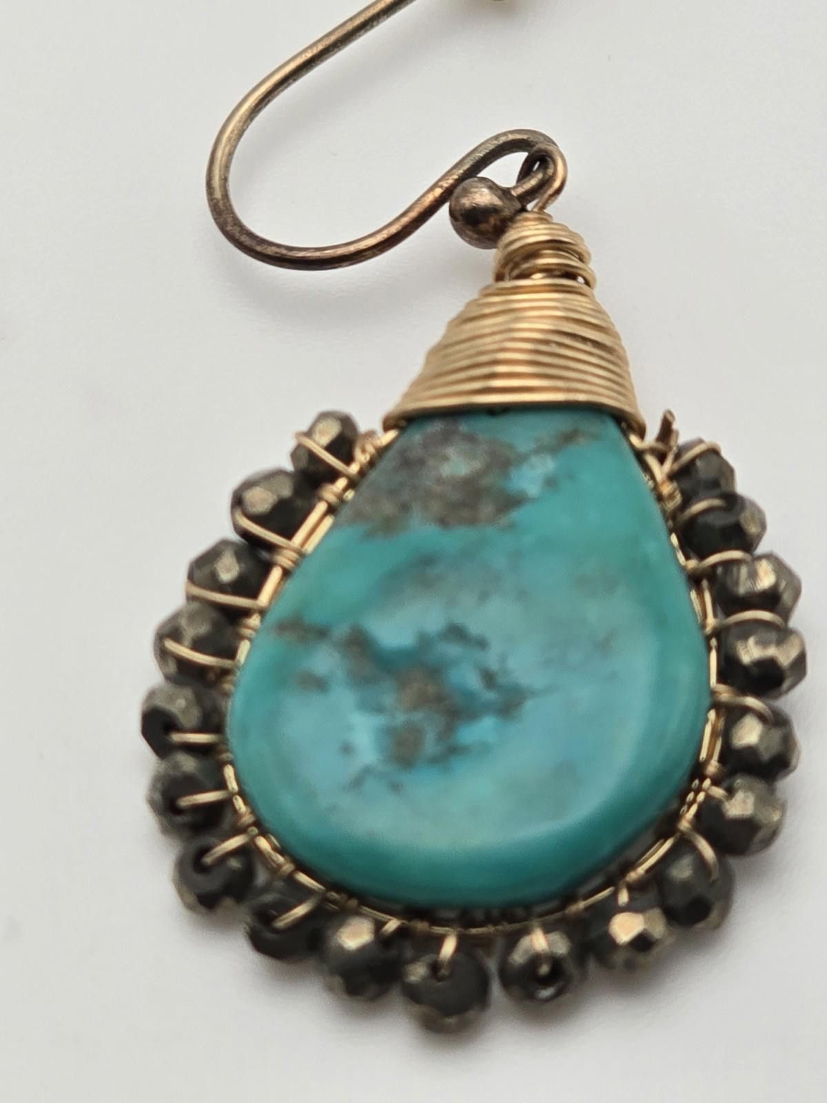 Studio D'Artisan Gold-Filled Turquoise Teardrop Artisan Wire Earrings Size ONE SIZE - 4 Thumbnail