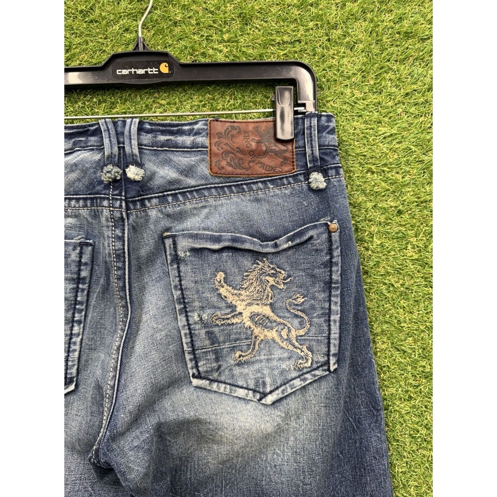 Denime KING OF PRIDES Jeans Mens 32x32 Blue Bootcut Denim 90s Lion Dragon Logo Distressed Pockets Regular Rise Mid 32 in Inseam Bottoms Men Size US 32 / EU 48 - 3 Thumbnail