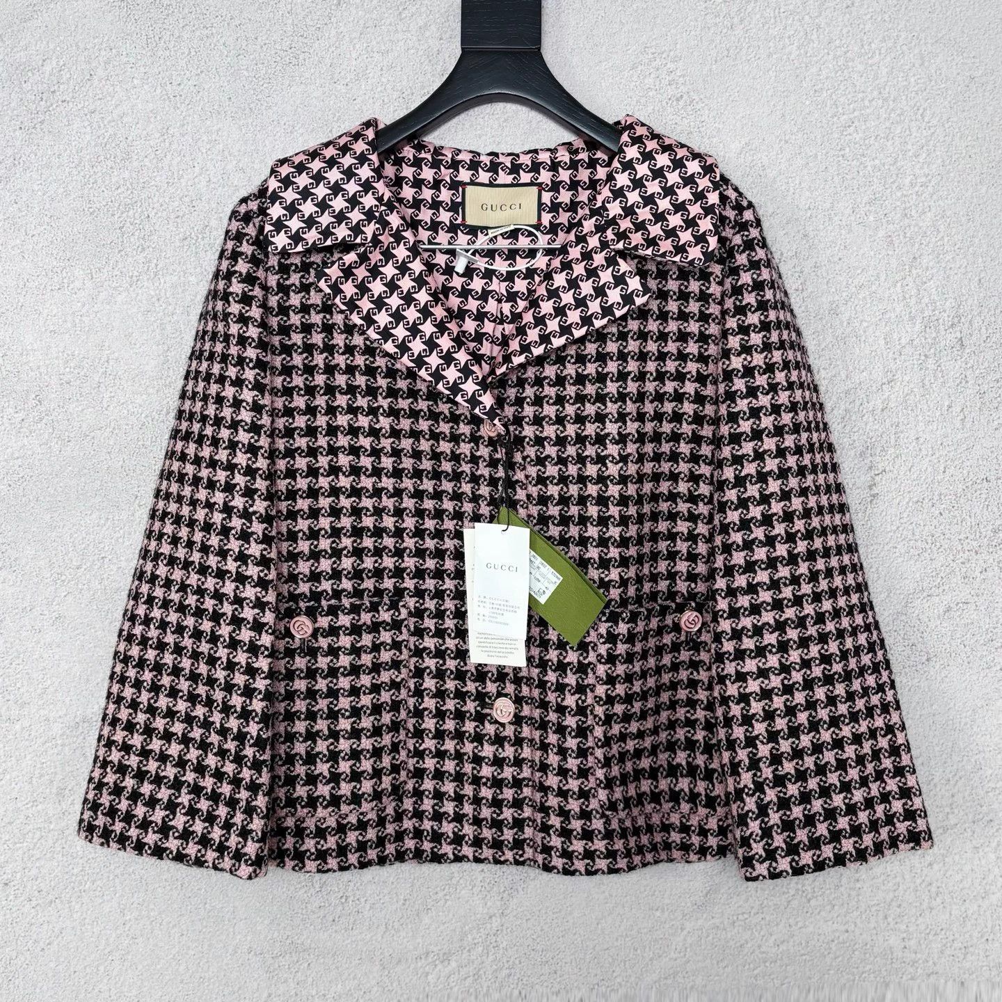 Gucci Gucci Pink Wool Houndstooth Blazer 42 NWT Size M / US 6-8 / IT 42-44 - 1 Thumbnail