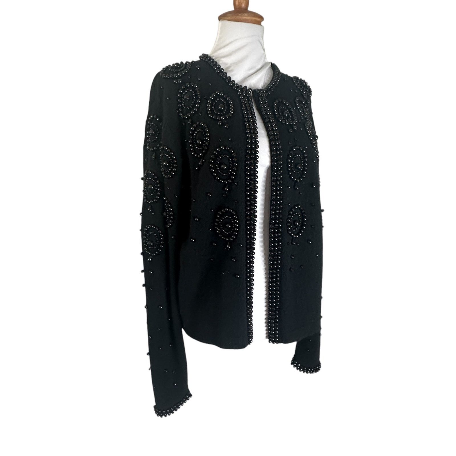 Vintage Vintage 1980s Black Wool Beaded Cardigan Sweater Large Size L / US 10 / IT 46 - 9 Thumbnail