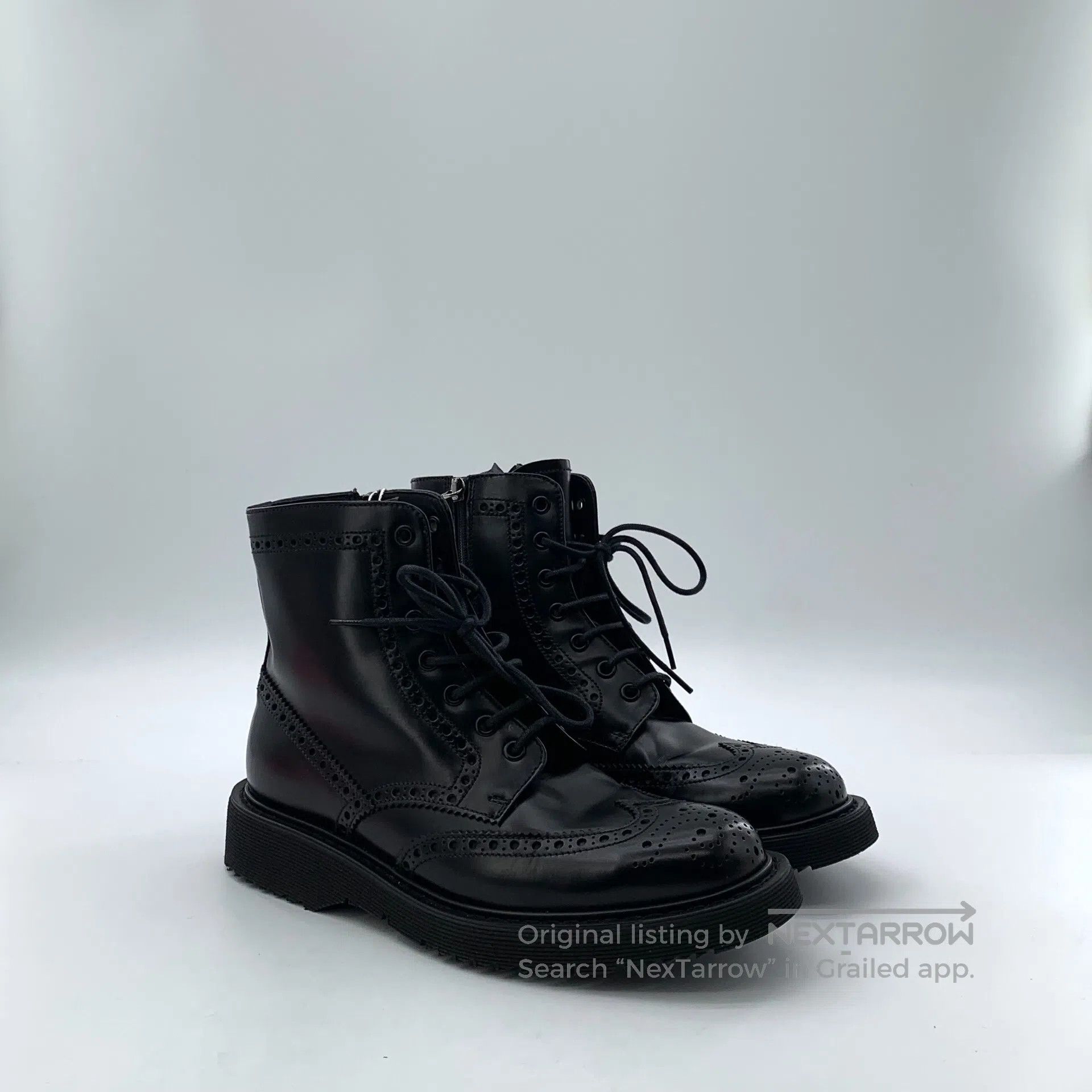 Other Prada Black leather carved laced casual flat Martin boots| Size US 6 / EU 39 - 2 Thumbnail