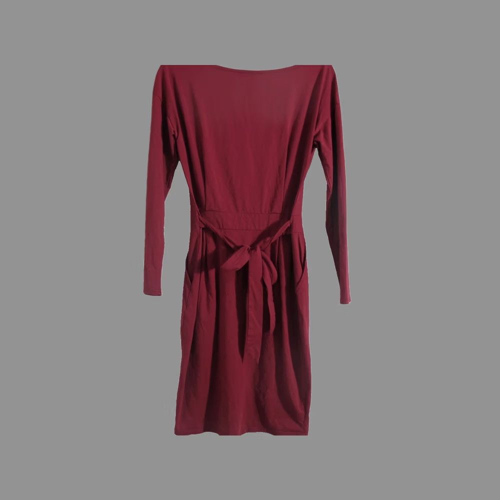 Vintage Prettygarden Sheath Dress Women's M Red Cotton Long Sleeve Boat Neck Belted Size M / US 6-8 / IT 42-44 - 1 Thumbnail