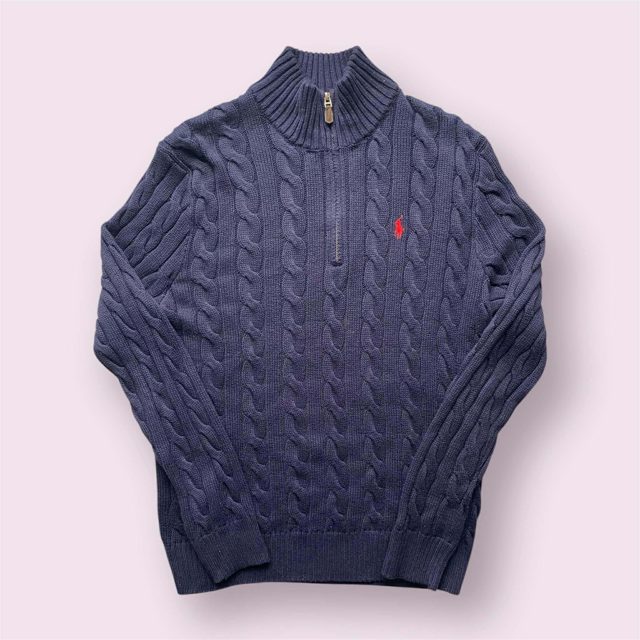 Polo Ralph Lauren Polo Ralph Lauren Navy Blue Cable Knit 1/4 Zip Jumper Size US M / EU 48-50 / 2 - 1 Thumbnail