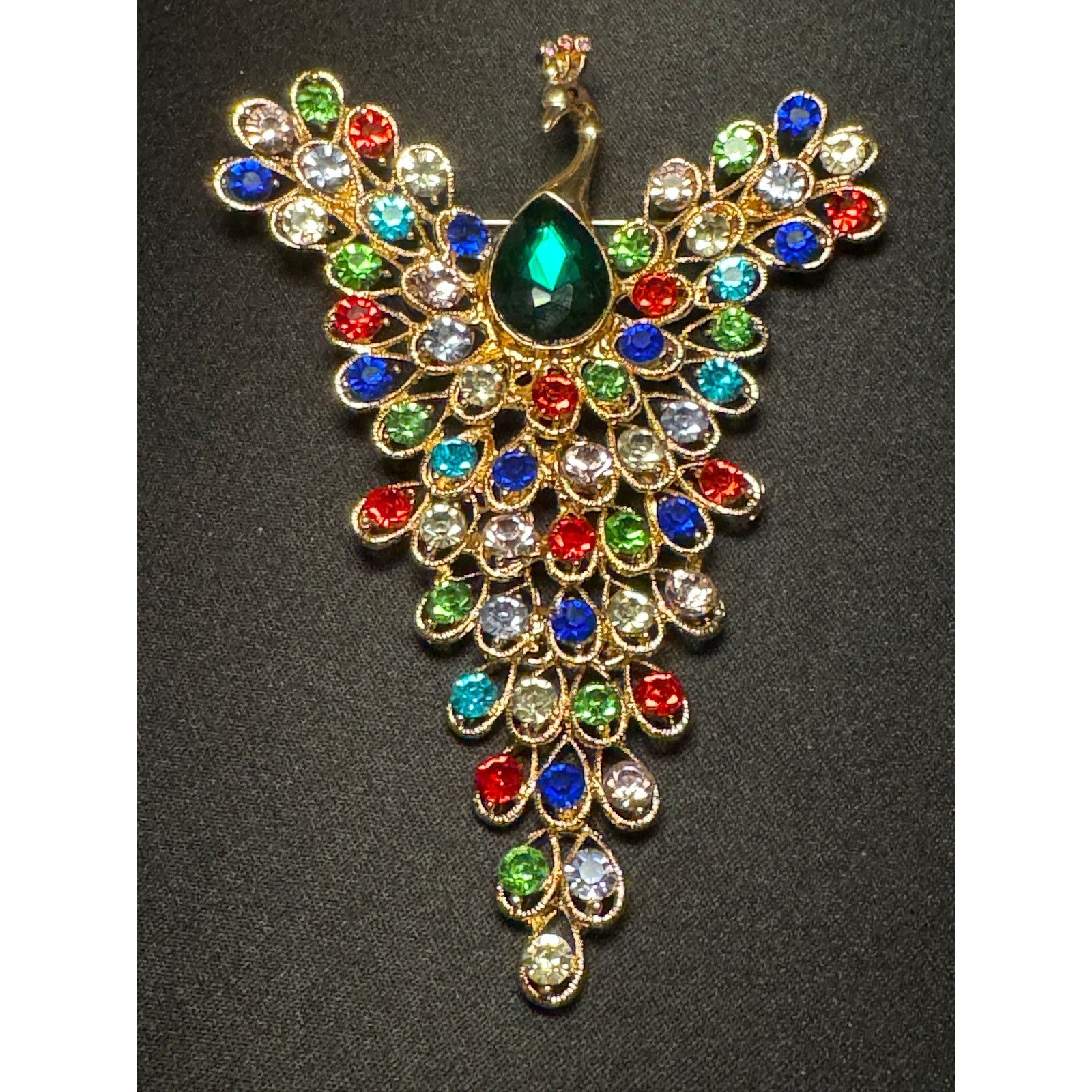 Other Large Multicolored Rhinstone Articulated Peacock Brooch Size ONE SIZE - 4 Thumbnail