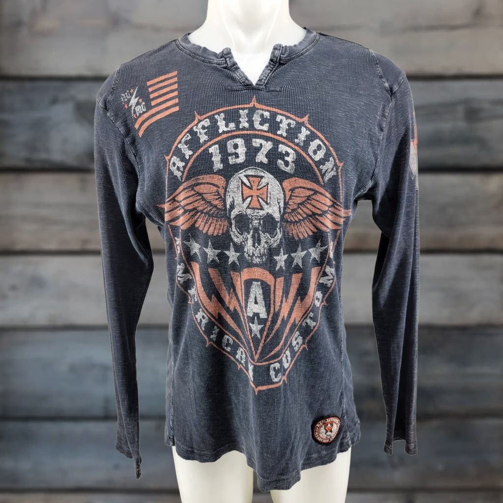 Affliction Affliction T Shirt Men L Graphic Skull Wings Cross Grunge Punk Thermal Size US L / EU 52-54 / 3 - 1 Thumbnail