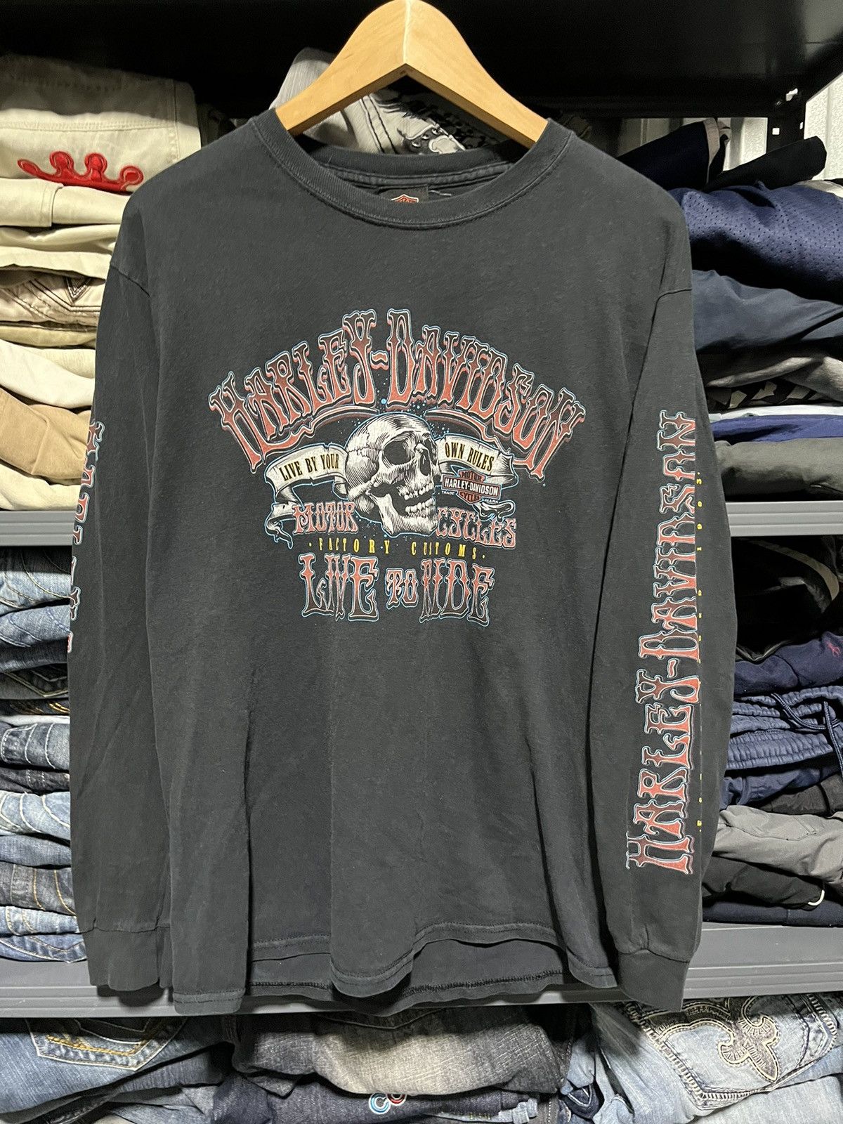 Harley Davidson × Vintage Crazy Vintage Y2K Harley Davidson Skull Biker Longsleeve Size US M / EU 48-50 / 2 - 3 Thumbnail