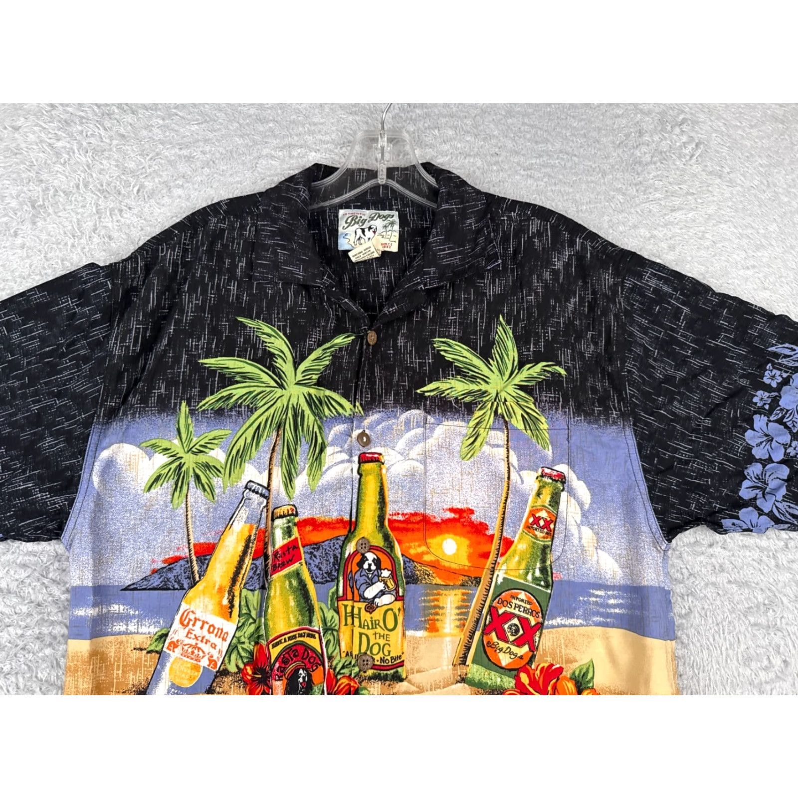 Big Dogs Big Dogs Button-Up Shirt Adult Small Black Blue Floral Rayon Hawaiian Mens Size US S / EU 44-46 / 1 - 4 Thumbnail