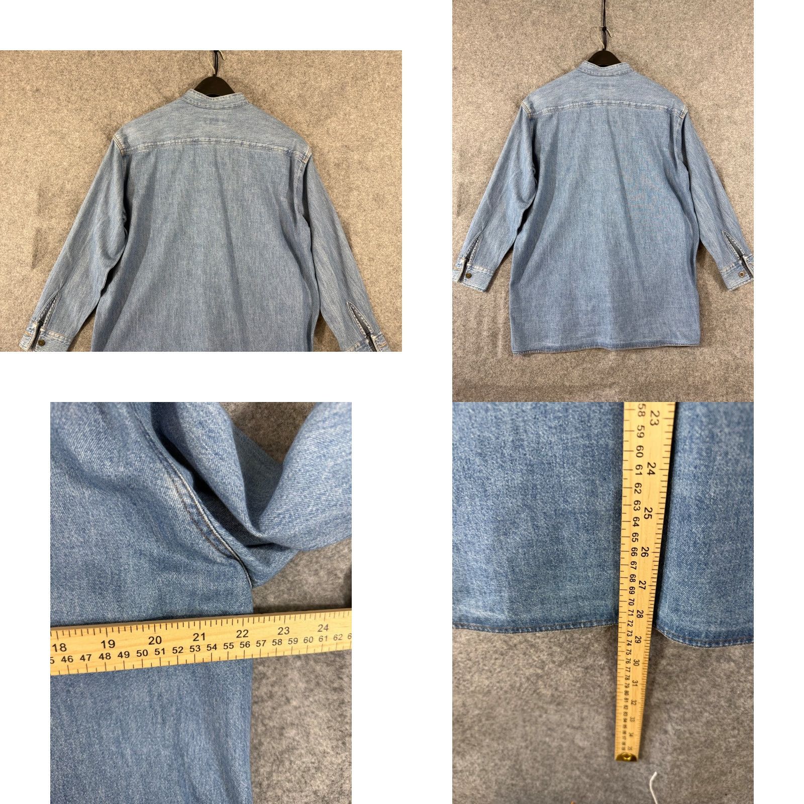 Denime VINTAGE Ruff Hewn Western Shirt Womens M Blue Denim Banded Collar Metal Buttons Long Sleeve Casual Shirt Mens Womens Boys Girls Size M / US 6-8 / IT 42-44 - 8 Thumbnail