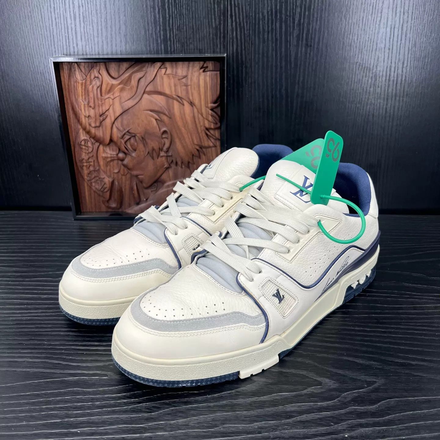 Louis Vuitton LV Trainer White Blue 9 Near New Size US 10 / EU 43 - 1 Thumbnail