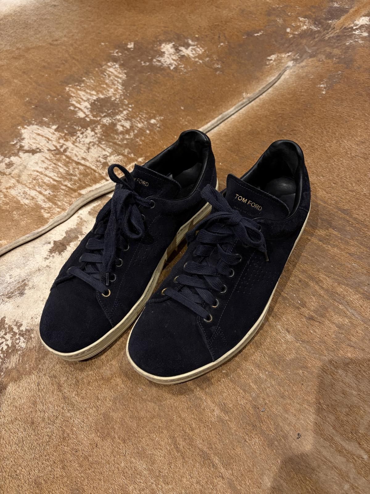 Tom Ford Navy Suede Low-Top Sneakers