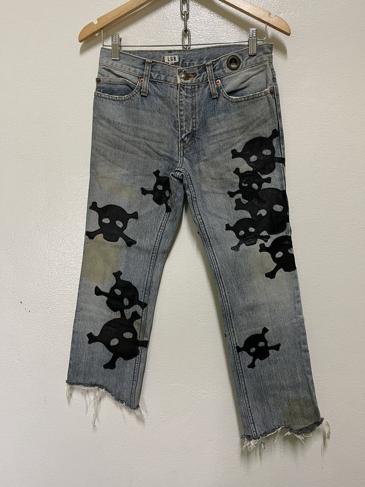 image of If Six Was Nine x Kmrii Le Grand Bleu Skull Patchwork Wolf Cut Flares Denim in Blue, Men's (Size 28