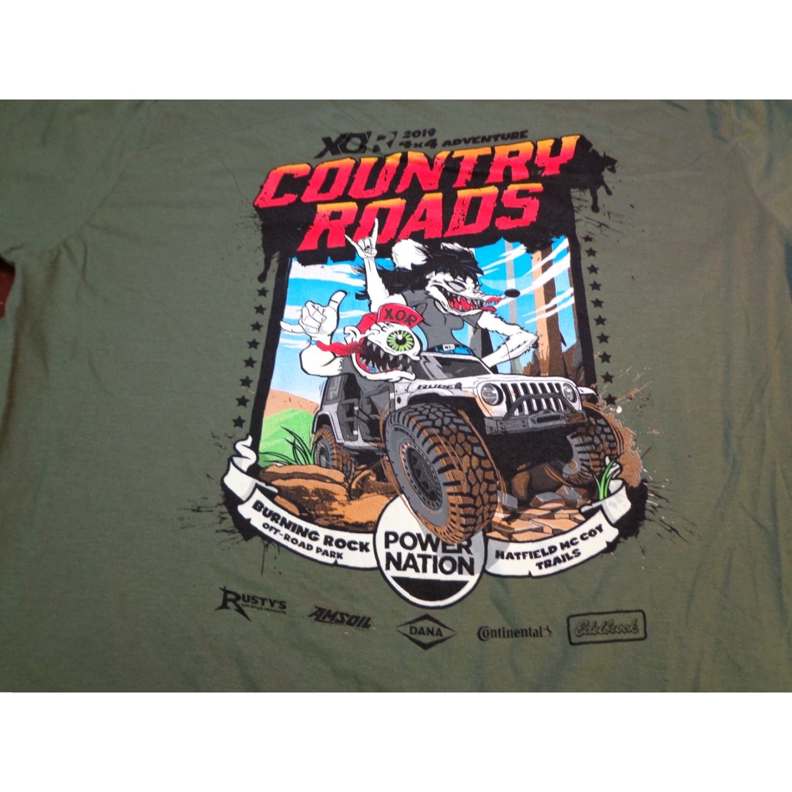 Gildan Country Roads 2019 4x4 Off Road Park Jeep ATV Trails T Shirt Army Green Large Men Gildan Graphic Tee Size US L / EU 52-54 / 3 - 2 Thumbnail