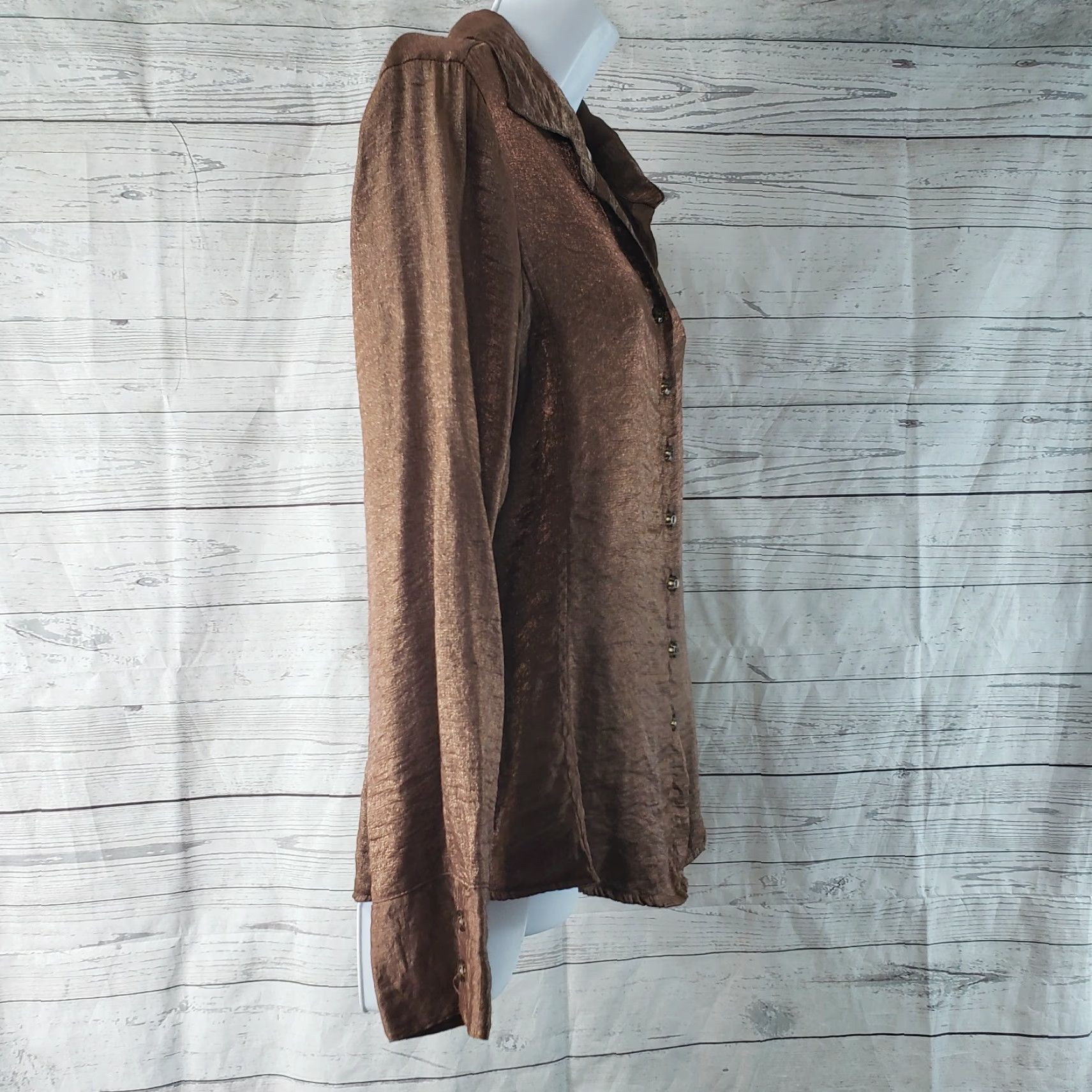 Habitat Habitat Womens Button Front Shirt Medium Brown Long Sleeve Rayon Blend Size M / US 6-8 / IT 42-44 - 3 Thumbnail