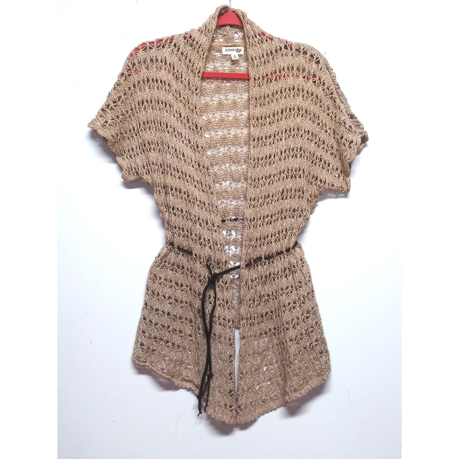 Other Cardigan Sweater Peplum Tan Crochet knit belted Sz M womens Size M / US 6-8 / IT 42-44 - 1 Thumbnail