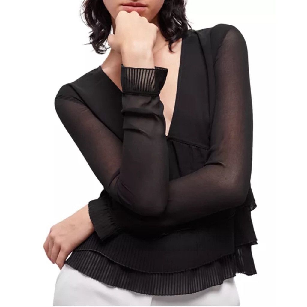 The Kooples NWT The Kooples Black Pleated V-Neck Top Size XS $215 Size XS / US 0-2 / IT 36-38 - 1 Thumbnail