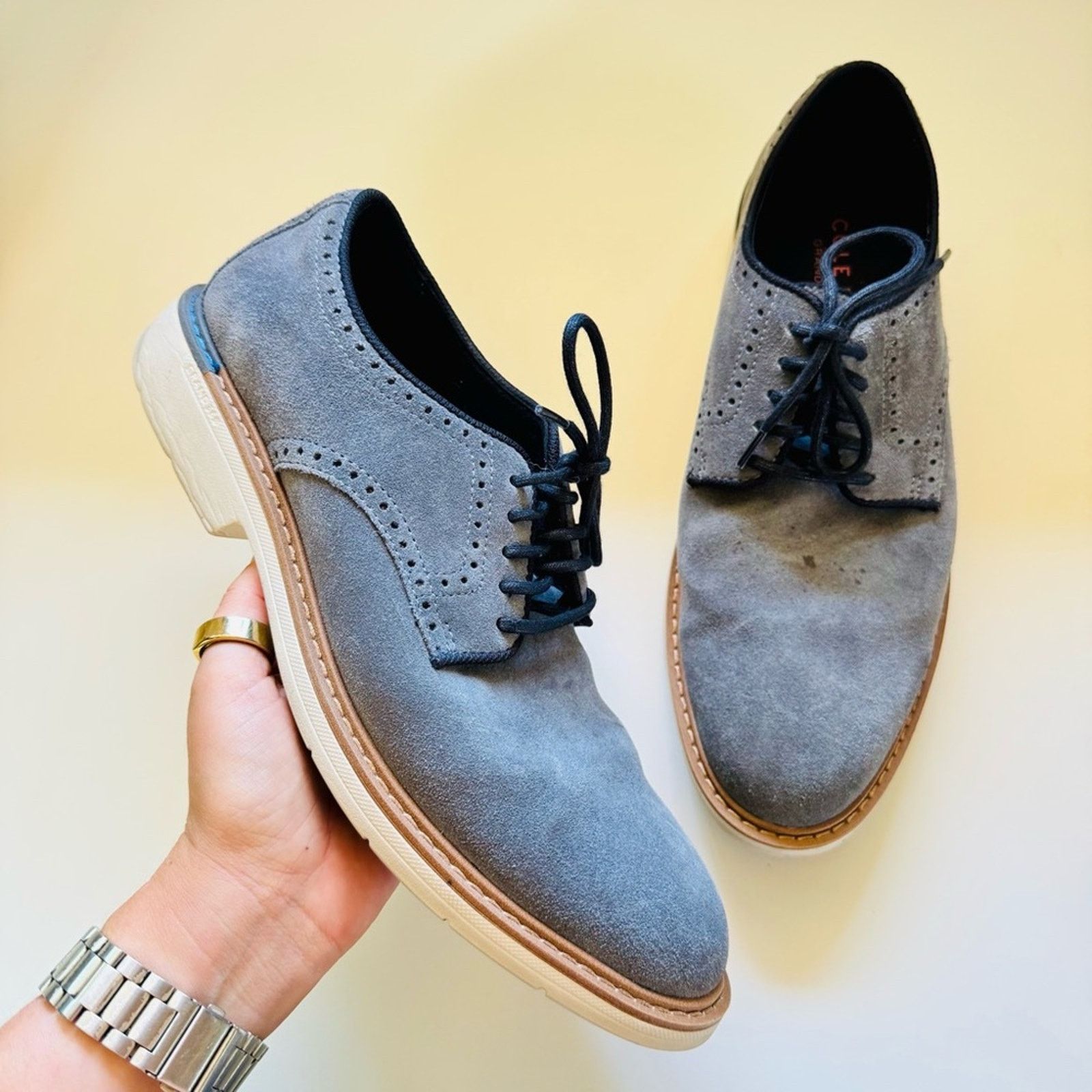 Cole Haan COLE HAAN Soft Blue Suede Leather White Black Derby Oxford Size US 8.5 / EU 41-42 - 2 Thumbnail