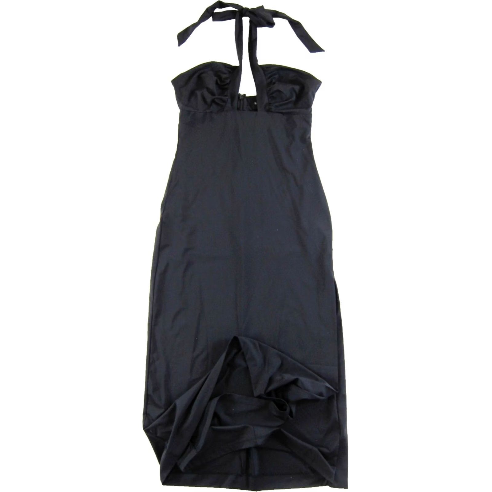 Vintage BARDOT Guilia Midi Dress NWT Black Halter Tie-Neck Side Slit Hidden Back-Zip 6/M Size M / US 6-8 / IT 42-44 - 7 Thumbnail