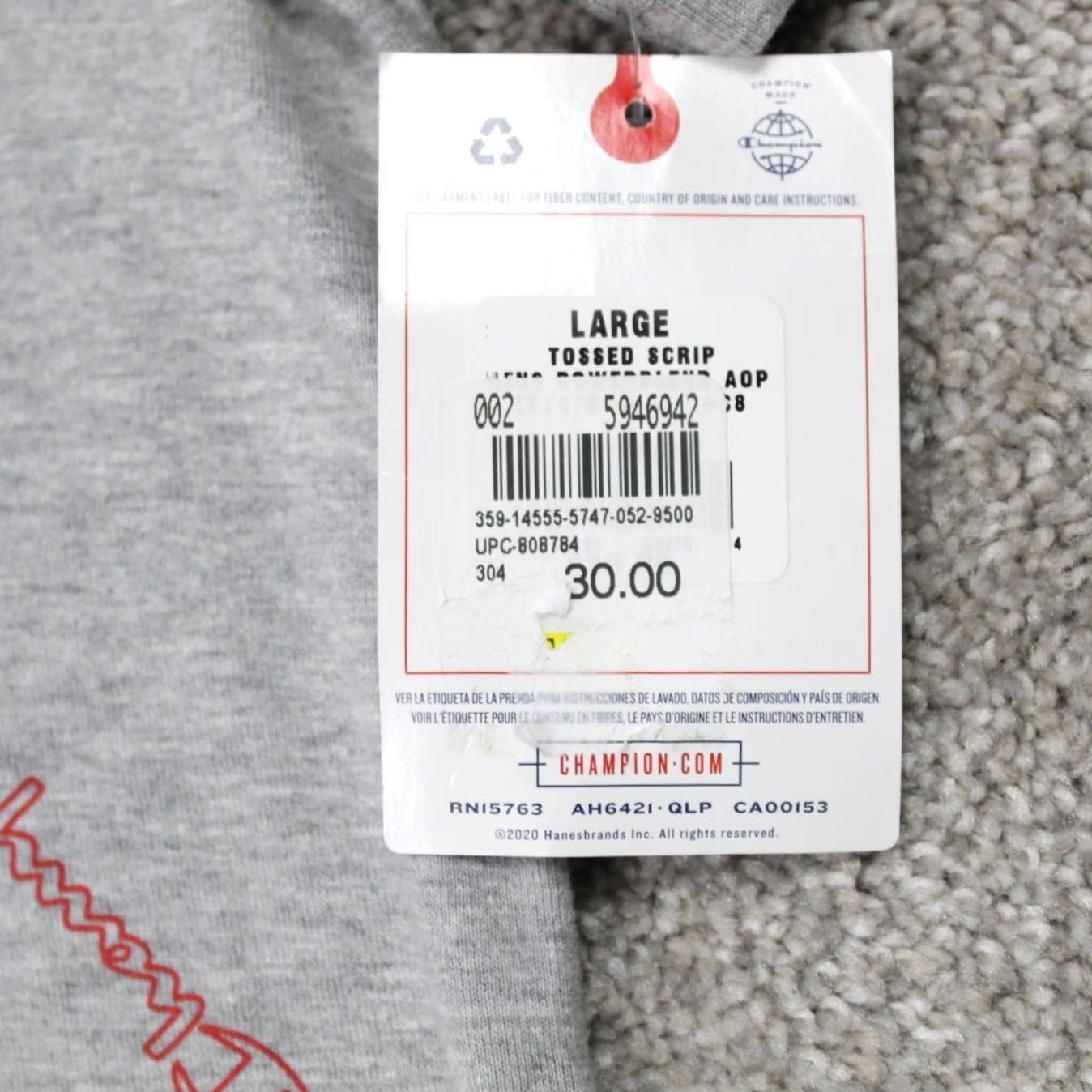 Champion Champion AOP Shirt Mens Large Gray All Over Cotton/Poly Blend S/S Pullover Size US L / EU 52-54 / 3 - 4 Thumbnail