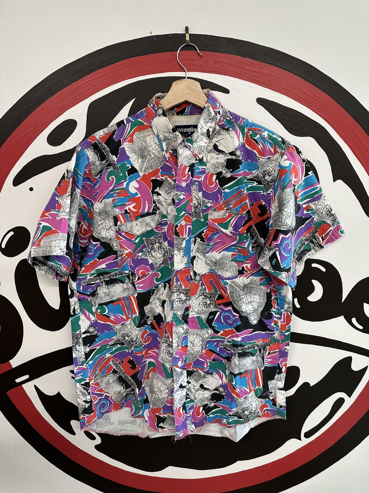 Sold Vintage 80s Wrangler Aztec Print men’s button down size XL