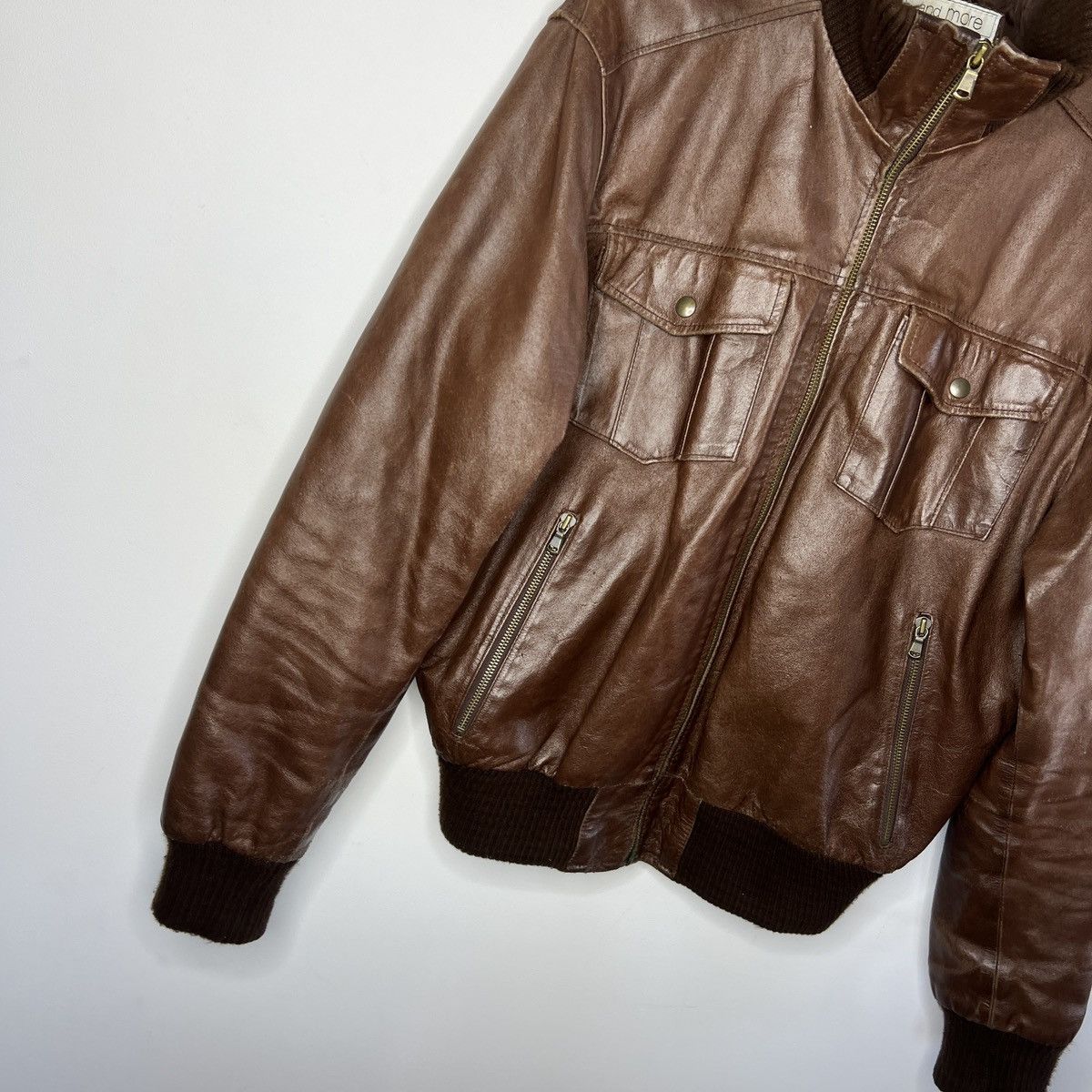 Leather × Vintage VINTAGE 90S GENUINE LEATHER JACKET BOMBER FLIGHT BROWN Size US L / EU 52-54 / 3 - 4 Thumbnail