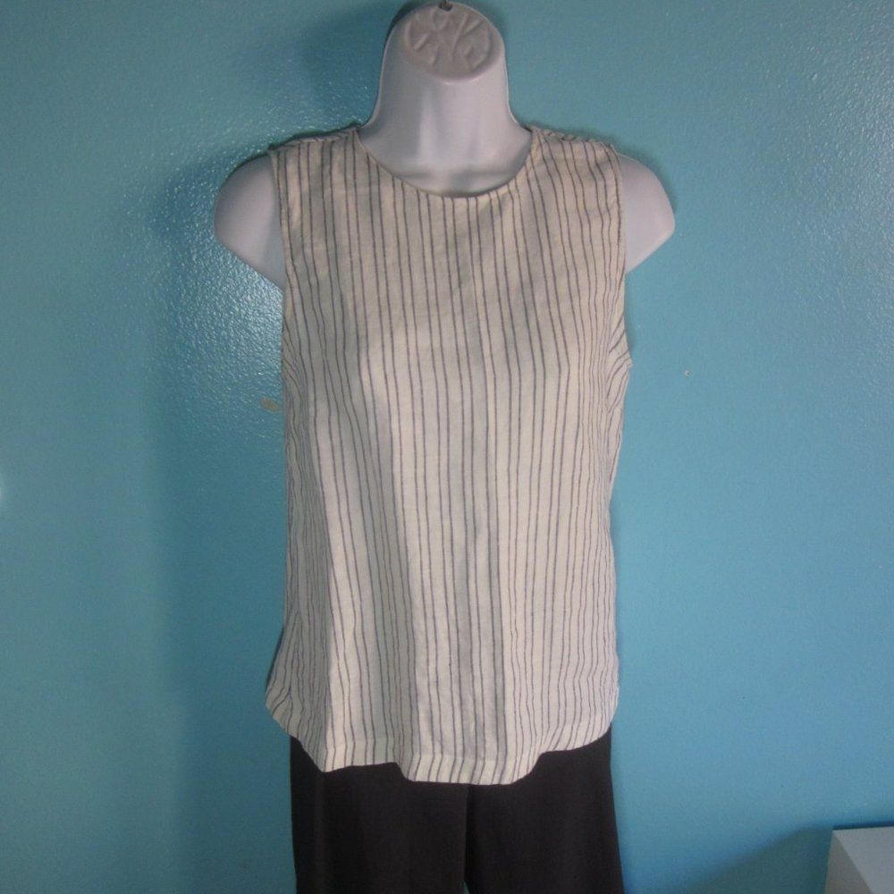 Theory Theory Womens Striped Lace Up Back Linen Tank Size Petite Small Size XS / US 0-2 / IT 36-38 - 1 Thumbnail