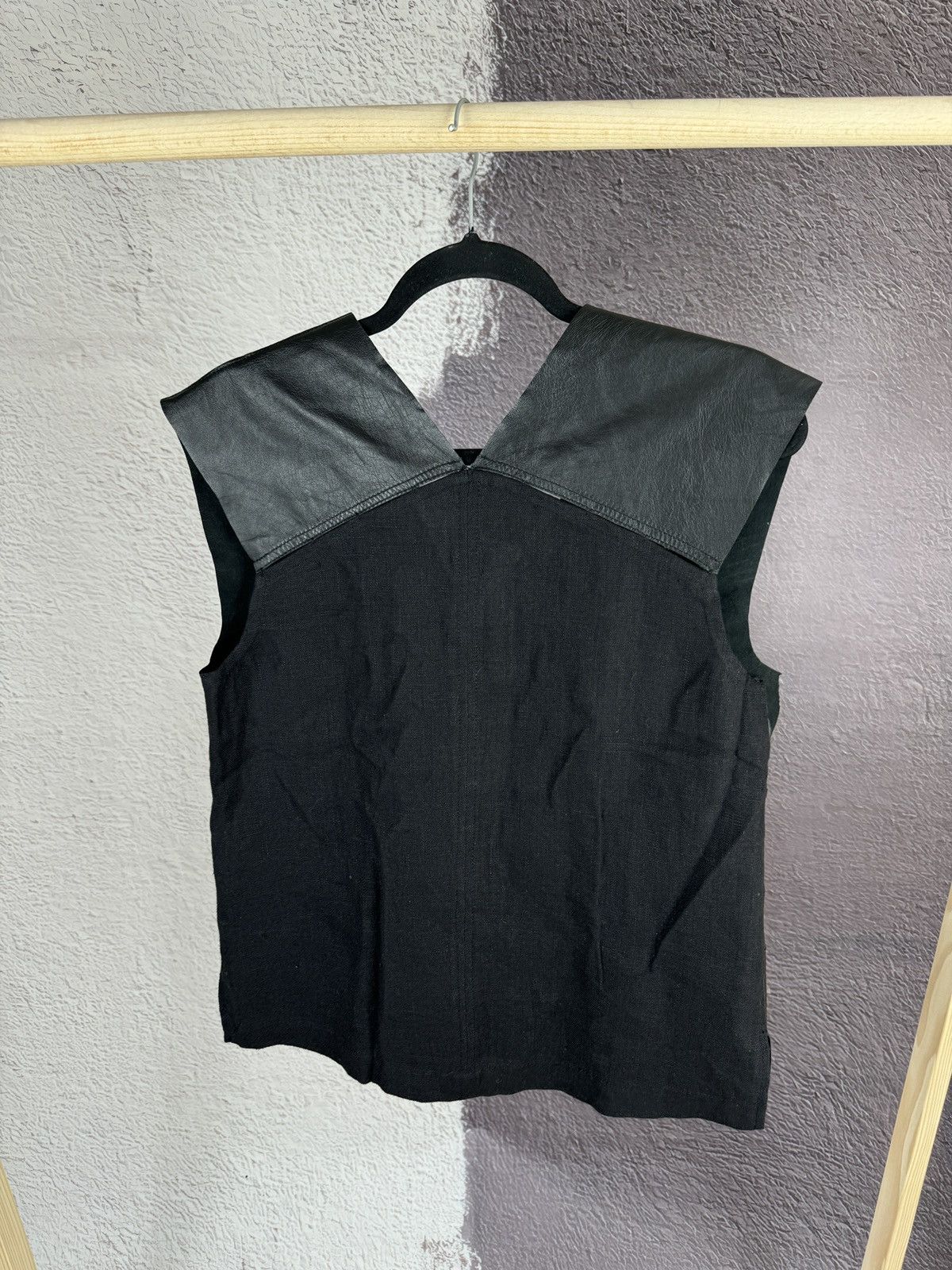 Designer × Genuine Leather Alysi creme black leather linen vest Size XS / US 0-2 / IT 36-38 - 9 Thumbnail