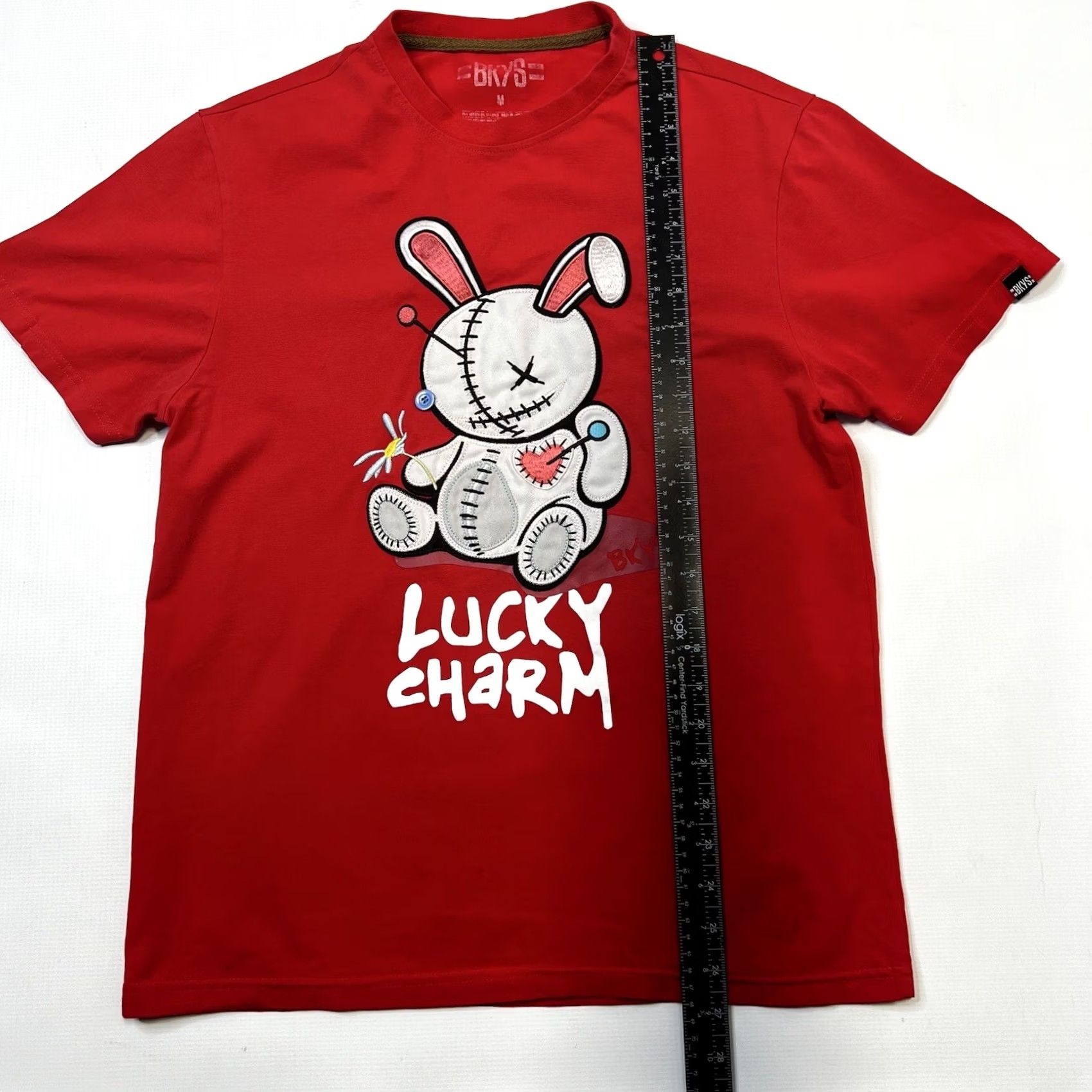 Vintage BKYS Men's Lucky Charm Rose Original Print Embroidered T-Shirt Red Med Size US M / EU 48-50 / 2 - 3 Thumbnail