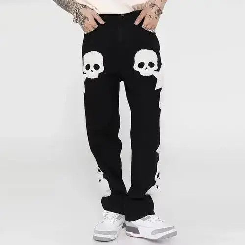 Japanese Brand × Jean Black Color Skull and Five Stars Embroidery Ripped Jeans Size US 30 / EU 46 - 4 Thumbnail