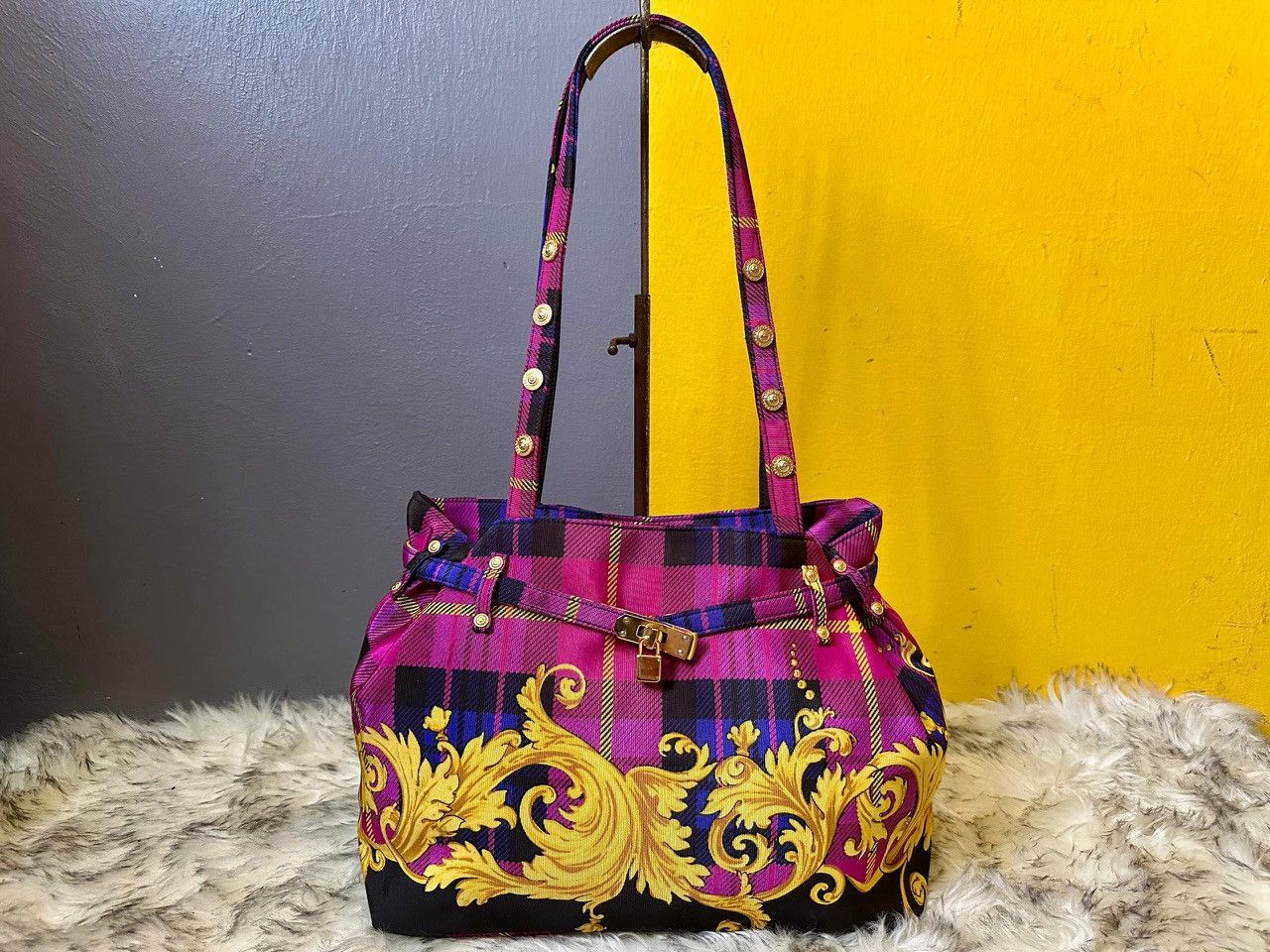 Versace Authentic Gianni Versace Baroque Plaid Print Tote Bag Size ONE SIZE - 1 Thumbnail
