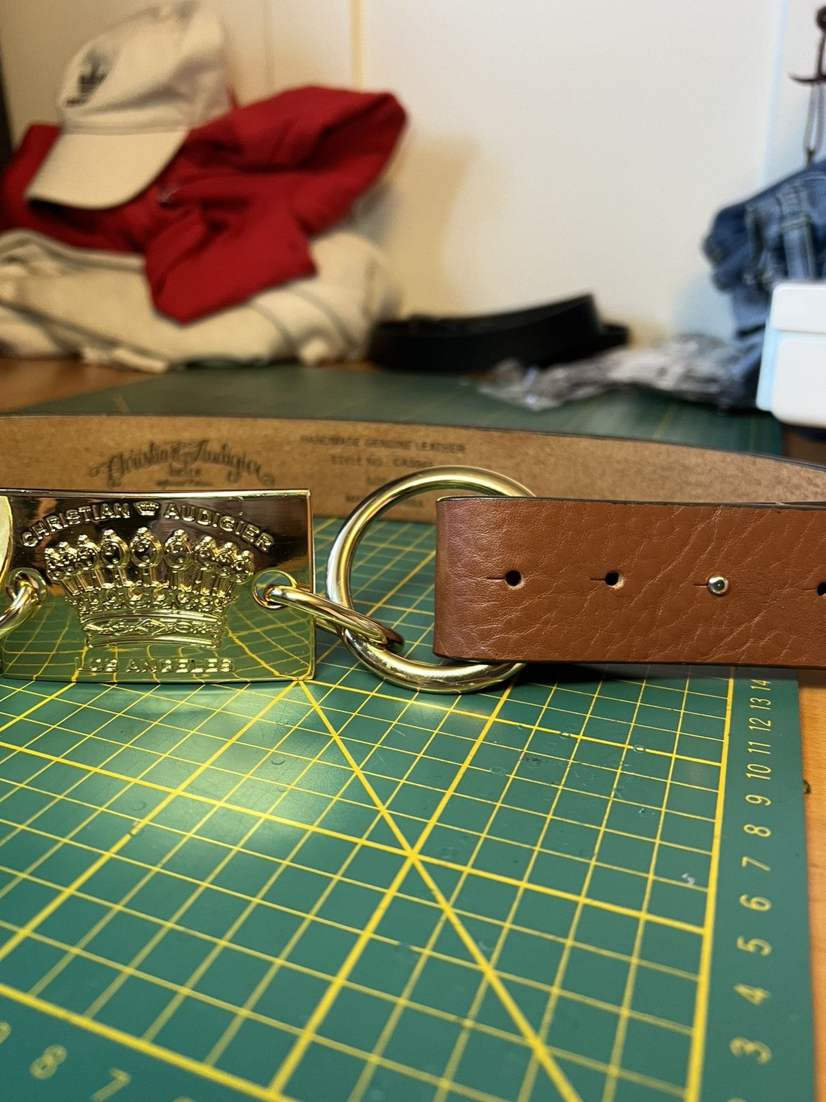 Christian Audigier Vintage Christian Audigier gold crown buckle leather belt Size ONE SIZE - 7 Thumbnail