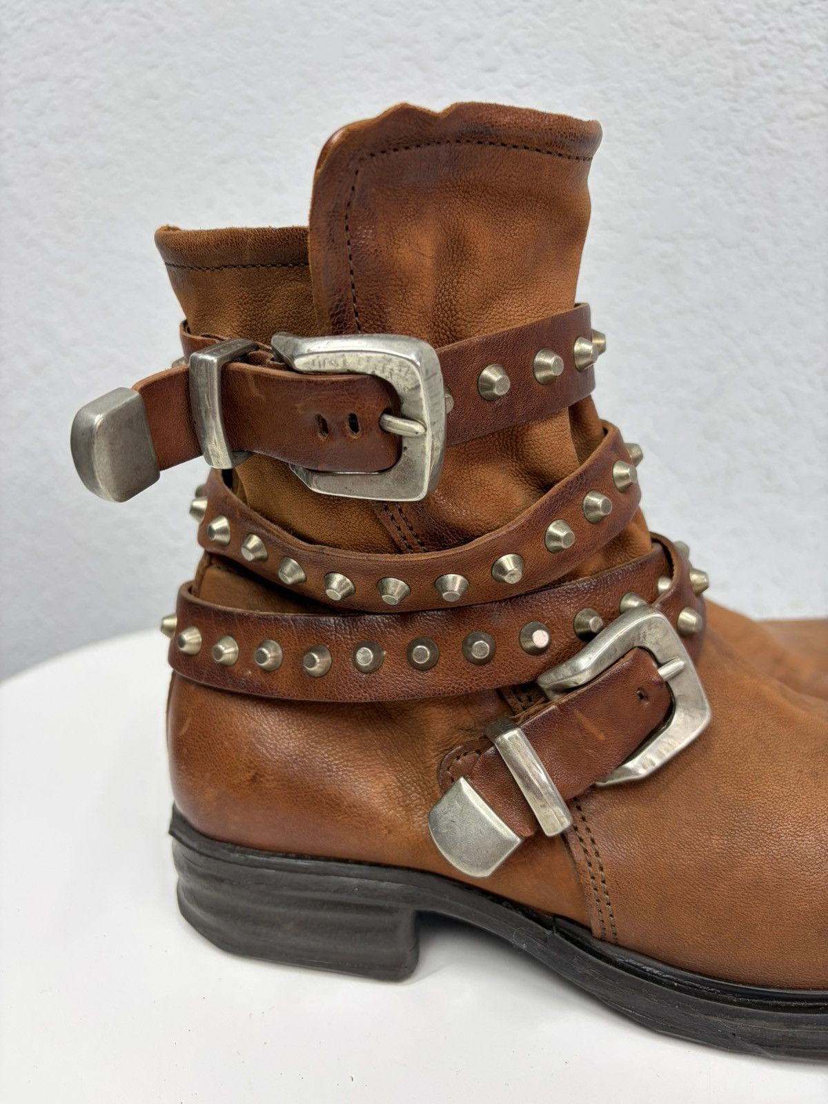 If Six Was Nine Brown Leather Studded Harness Boots Multi-Strap Biker Boots Size US 8 / IT 38 - 10 Thumbnail
