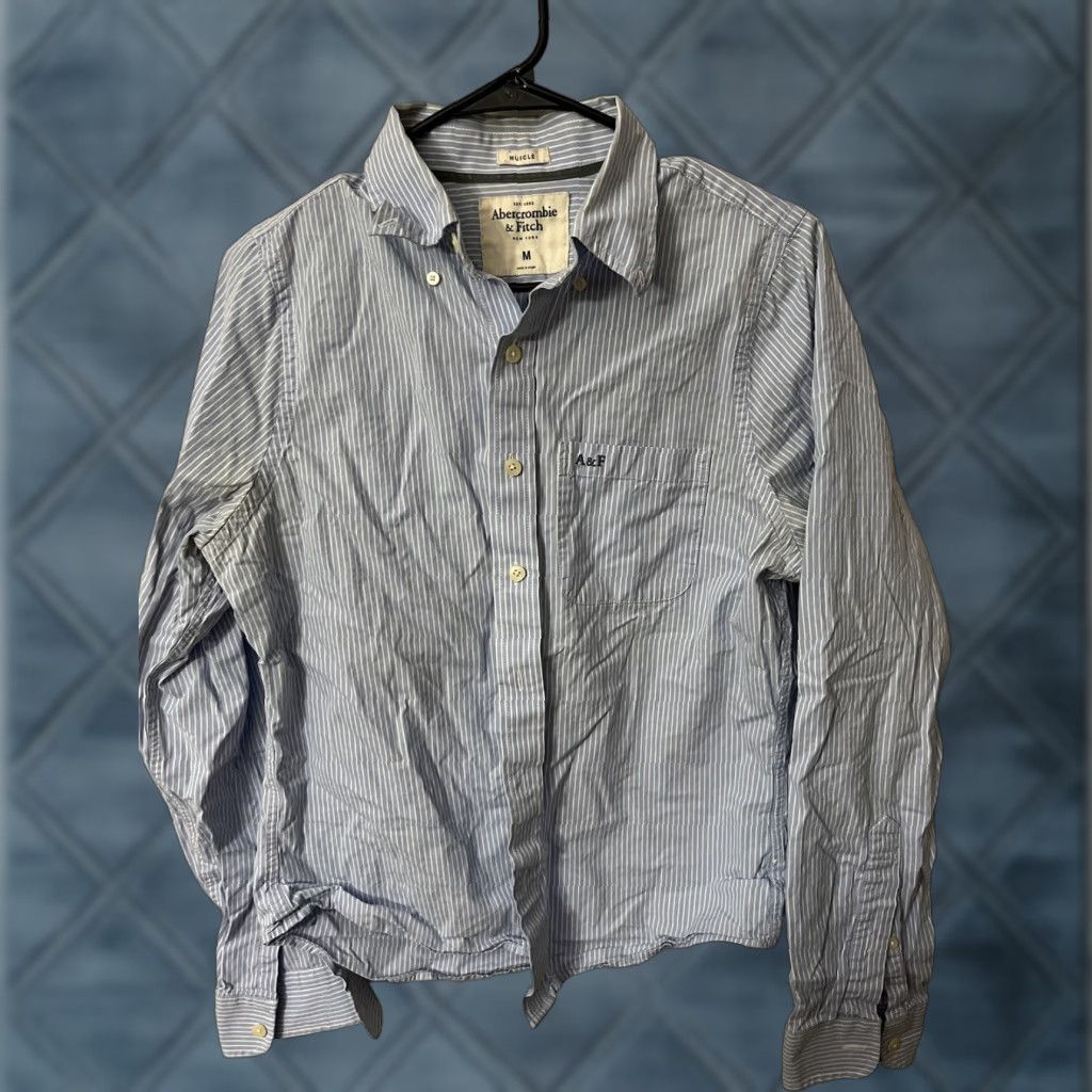 Abercrombie & Fitch VINTAGE Abercrombie & Fitch Blue Striped Button Shirt Muscle Fit Men's Size Medium Size US M / EU 48-50 / 2 - 1 Thumbnail