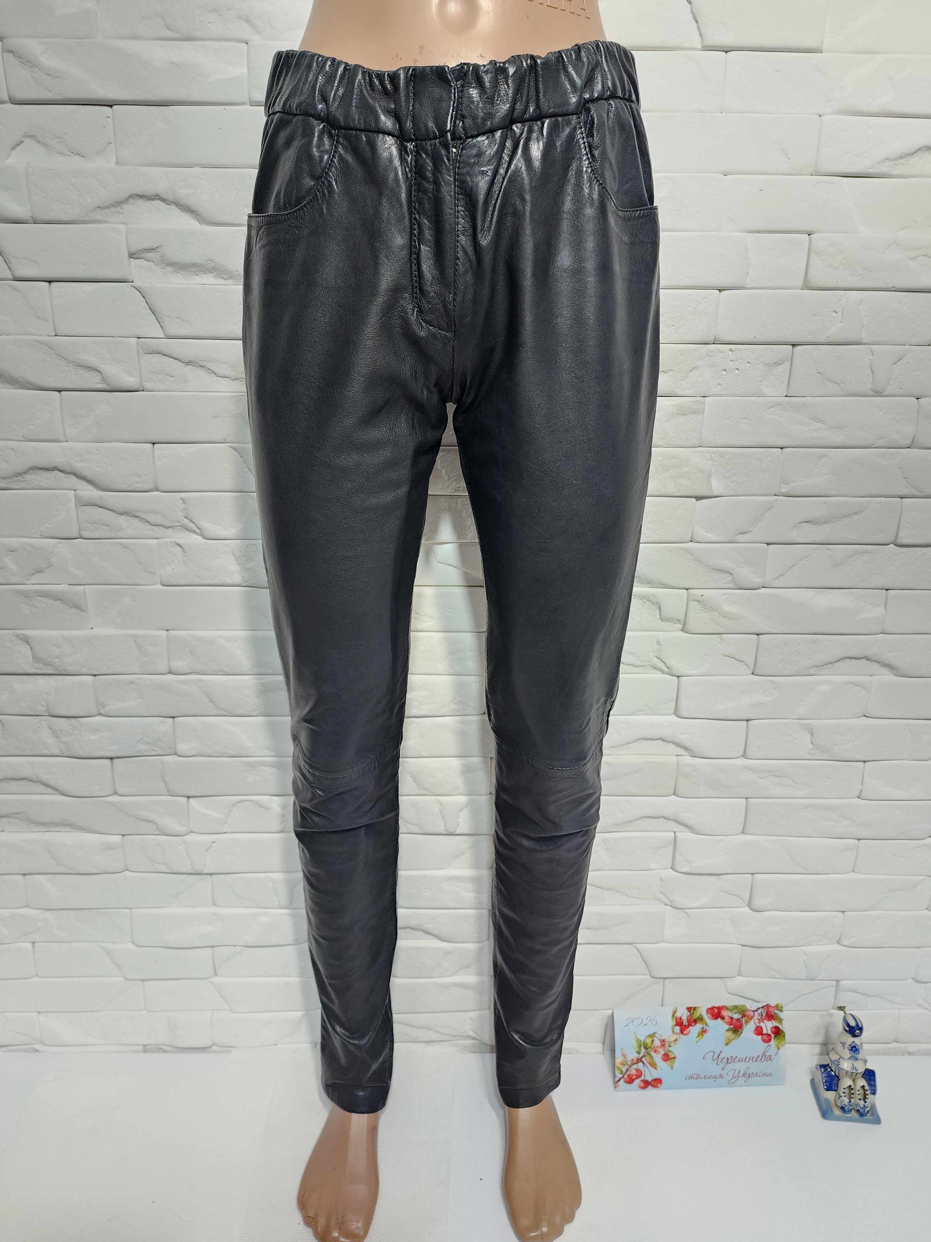 Genuine Leather Black Leather Pants: Women's Denim Style Leather Trousers Size 31" - 1 Thumbnail