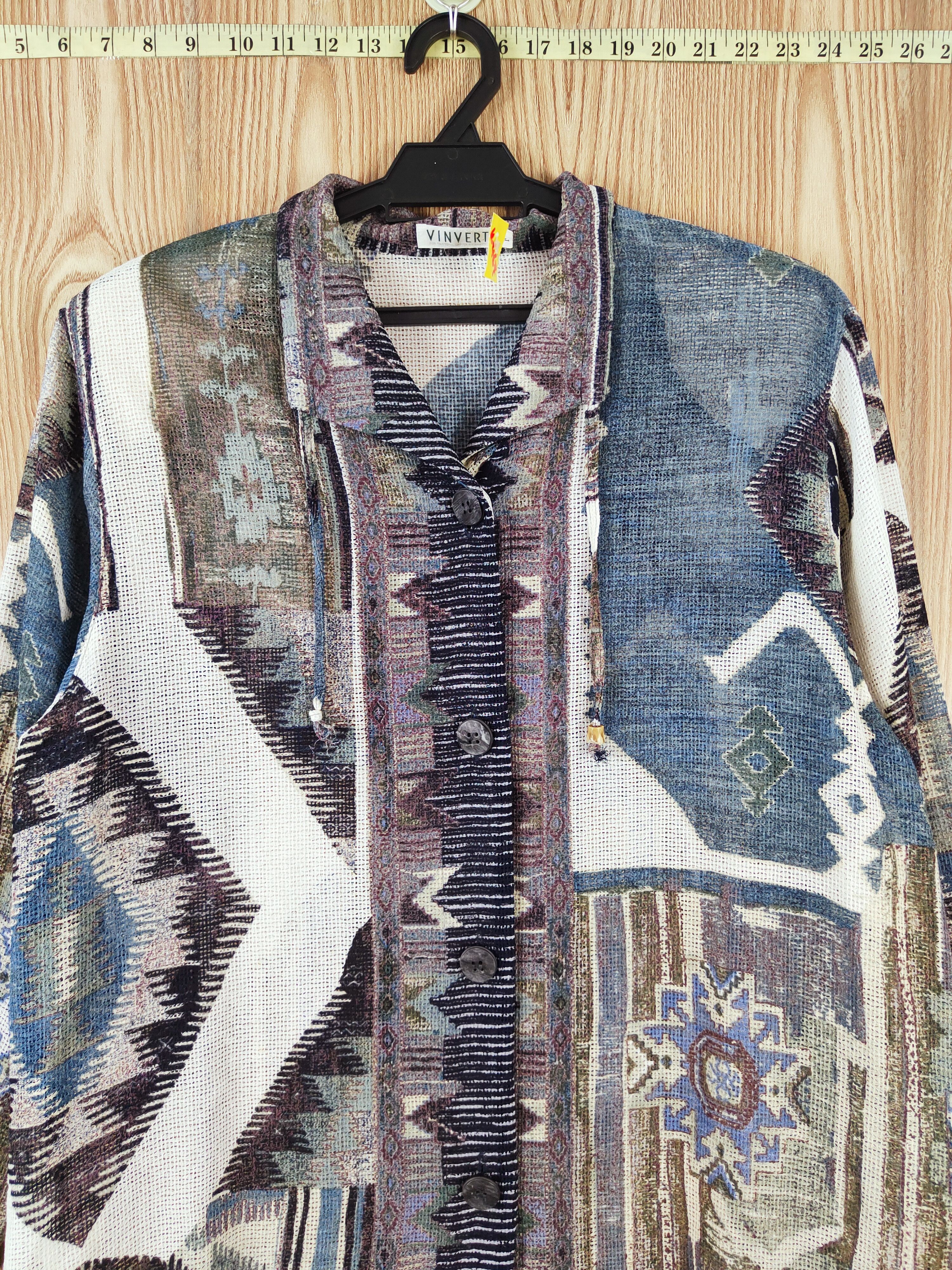 Japanese Brand Vinvert Mix Crochet Mesh Net Knitwear Button Up Shirts #W467 Size XL / US 12-14 / IT 48-50 - 2 Thumbnail