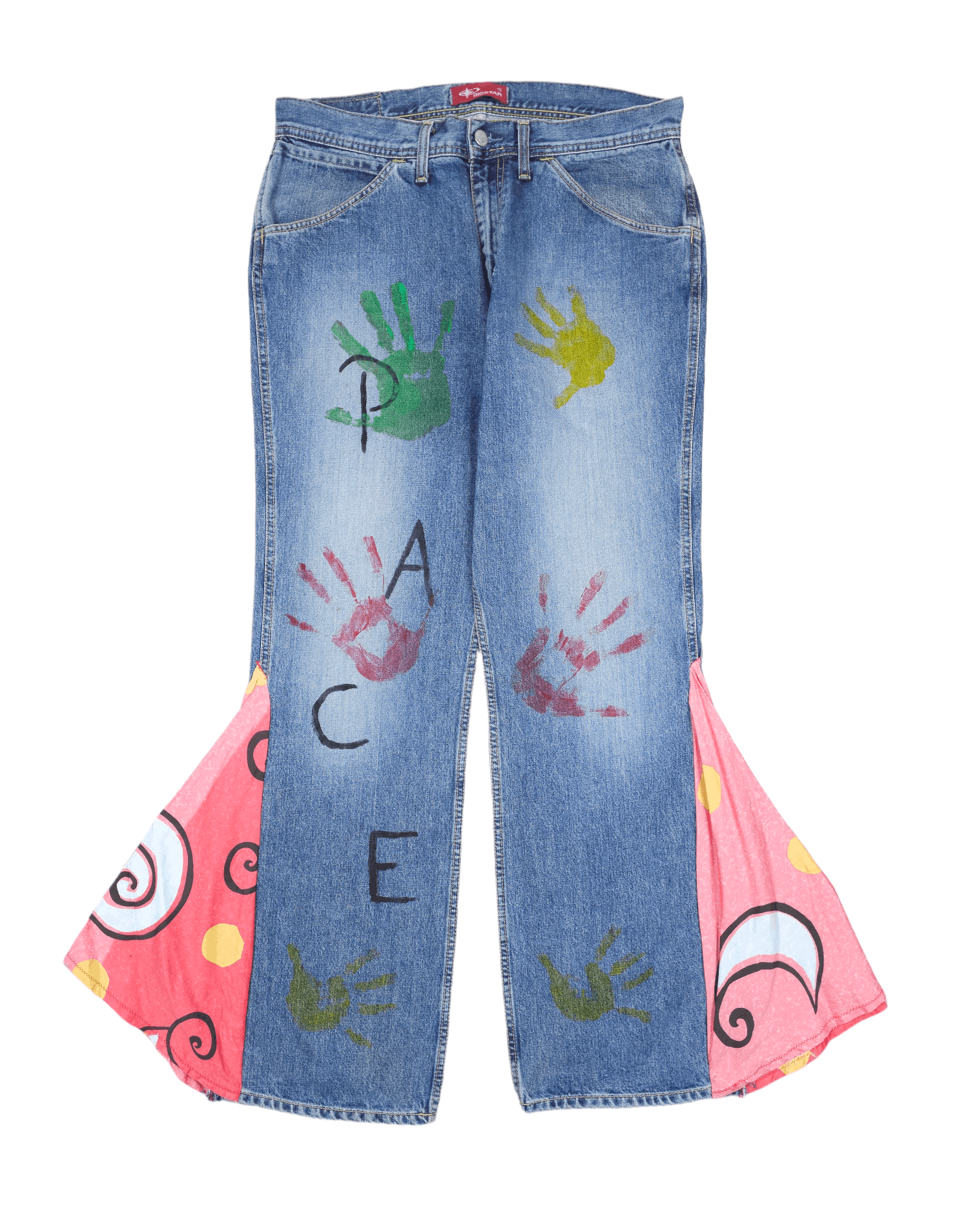 Big Star × Vintage 💎 Size 34/32 80's Hippie Big Star Crazy Blue Flared Jeans Size US 34 / EU 50 - 2 Thumbnail