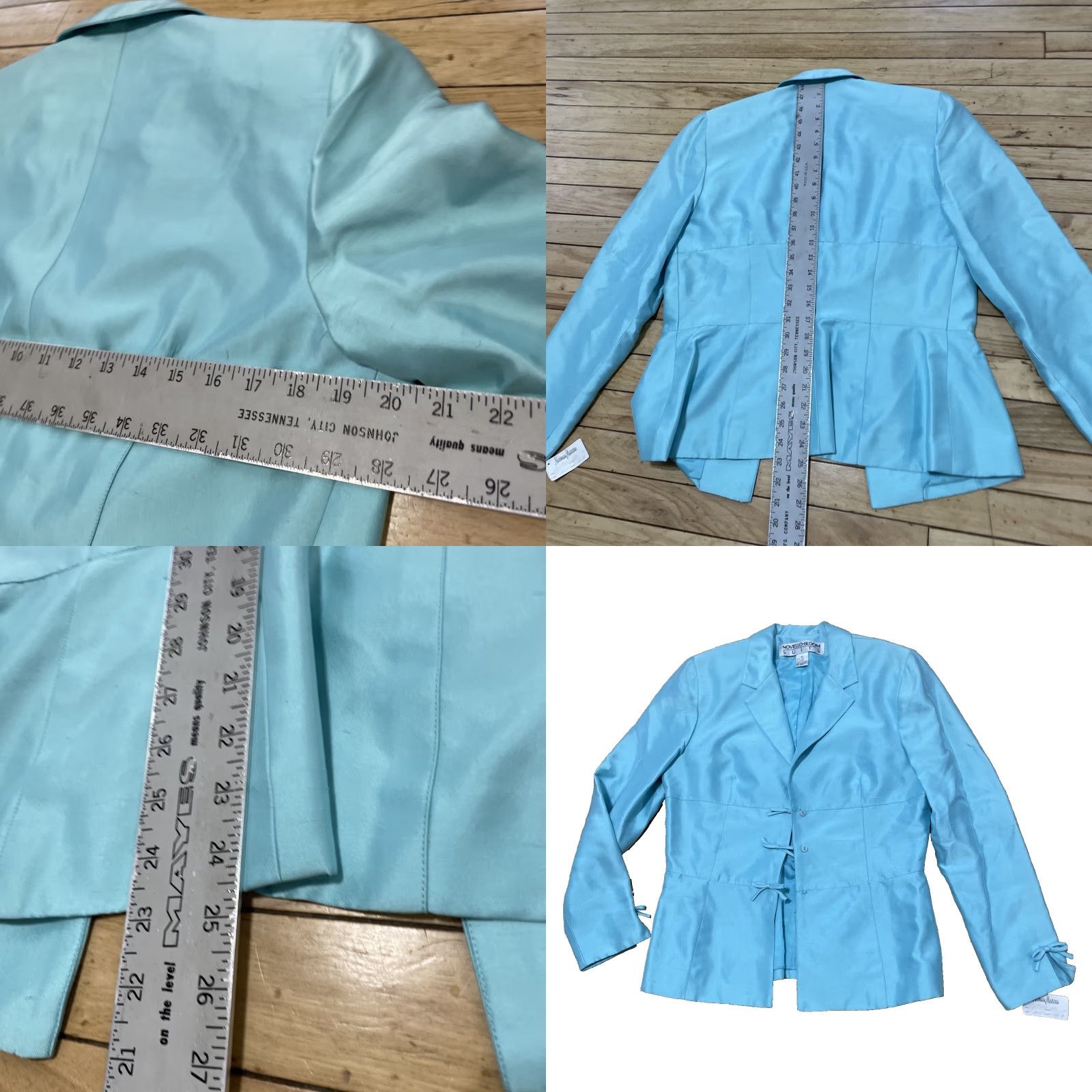 Neiman Marcus Noviello Bloom Suits Silk Jacket Women 10 Blue Blazer Three-Button Notch Lapel Three-Button Front Button Single-Breasted Bow Blazer Size L / US 10 / IT 46 - 9 Thumbnail