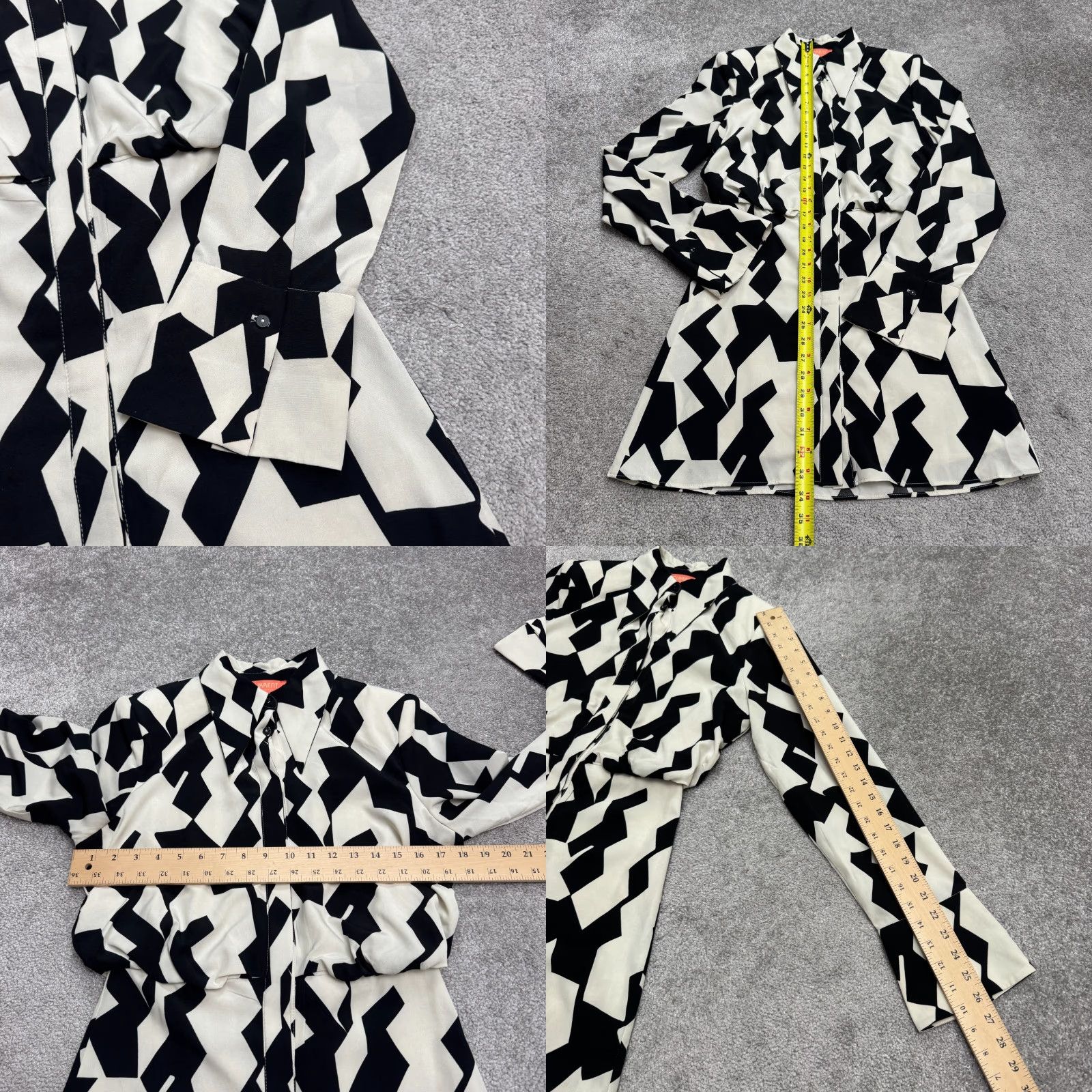 Vintage Current San Francisco Shirt Dress Geometric Midi Womens Small Black White Padded Size S / US 4 / IT 40 - 8 Thumbnail