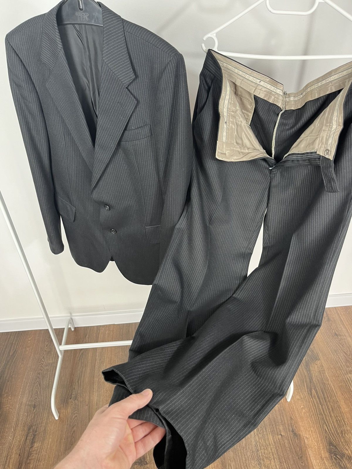 Other Vintage Black Pinstripe Suit Wool Blend Size 52 Formal Set Size 42R - 11 Thumbnail