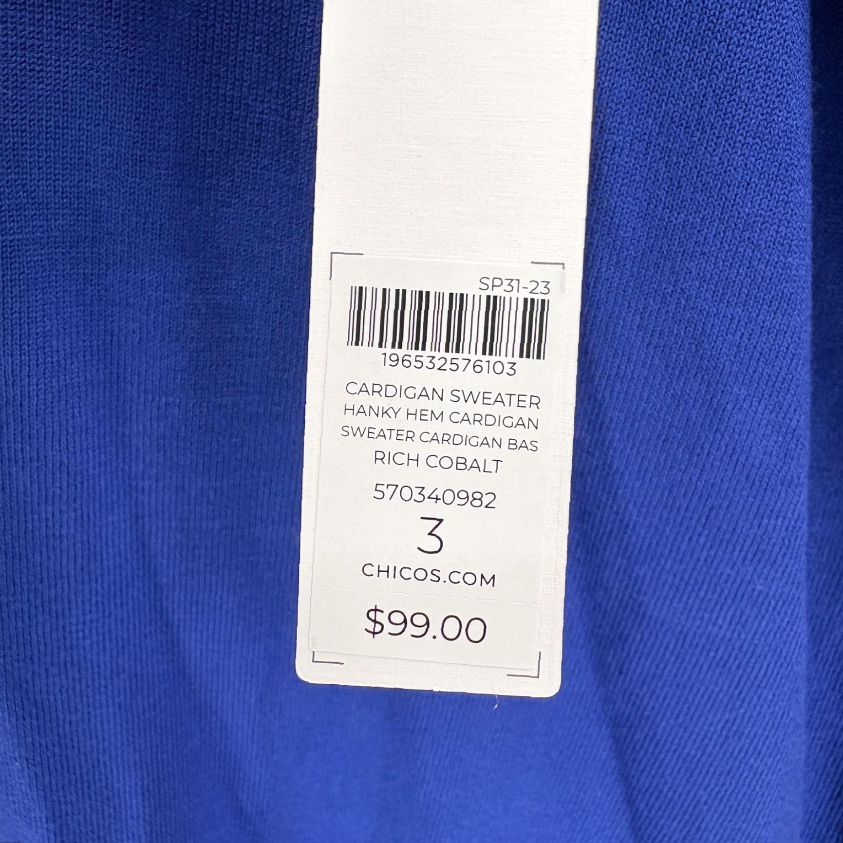 Vintage Chico's Cardigan Sweater Womens XL Knit Hanky Hem Open Front Rich Cobalt NWT Size XL / US 12-14 / IT 48-50 - 5 Thumbnail