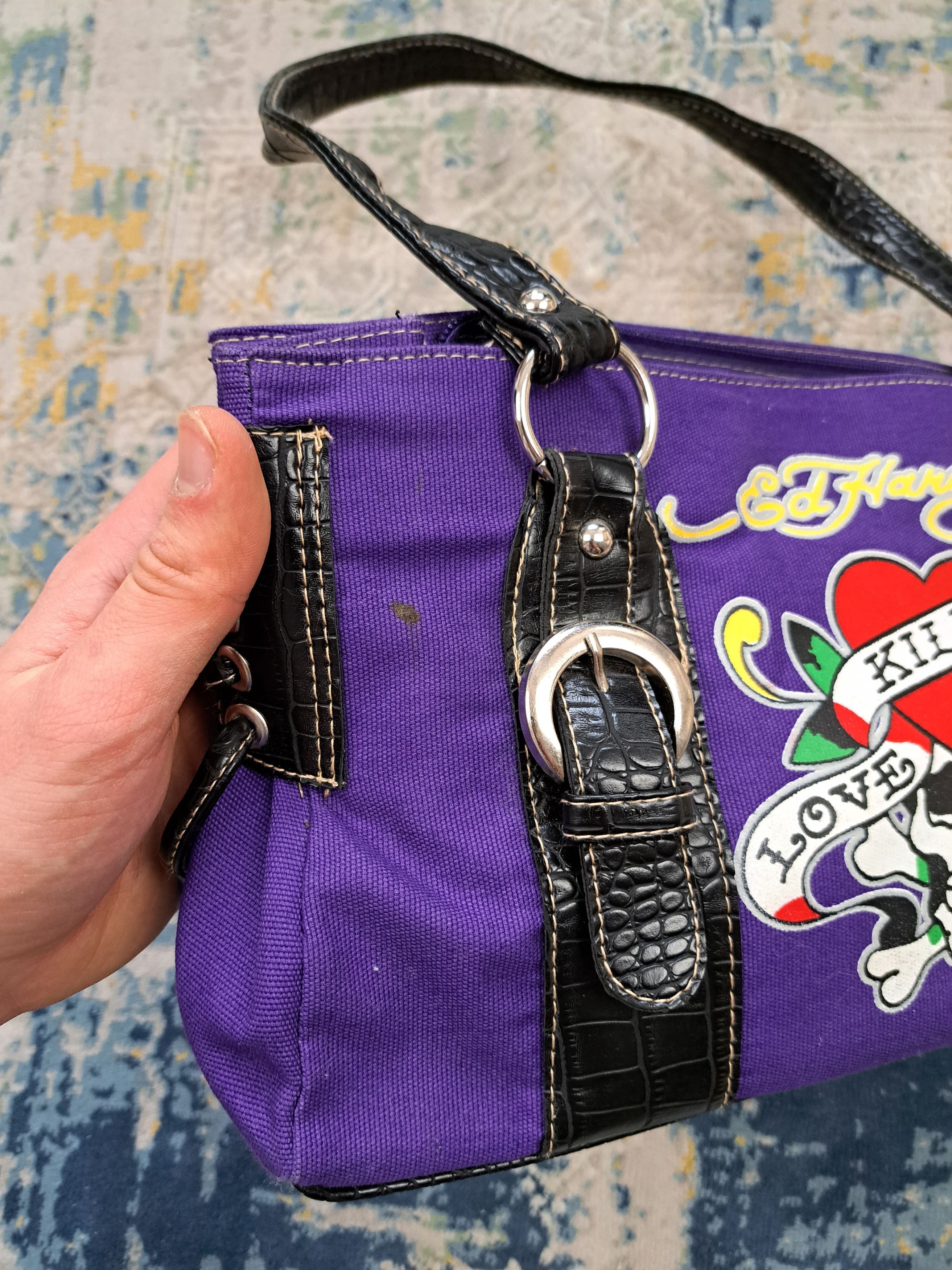 Ed Hardy Rare Ed Hardy y2k Purple Bag Drip Tattoo Love Kills Slowly Size ONE SIZE - 9 Thumbnail
