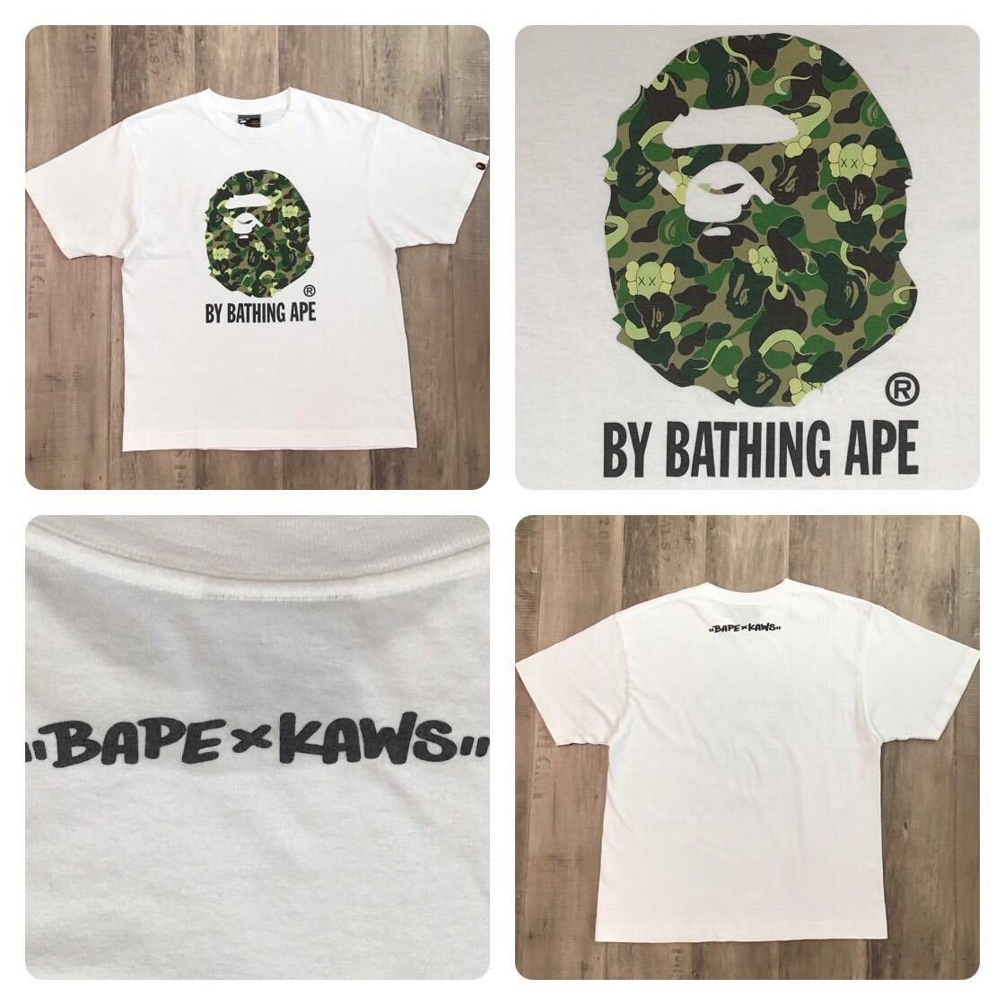 image of Bape × Kaws Bendy Abc Camo Green Ape Head T-Shirt Nigo in White, Men's (Size Medium)