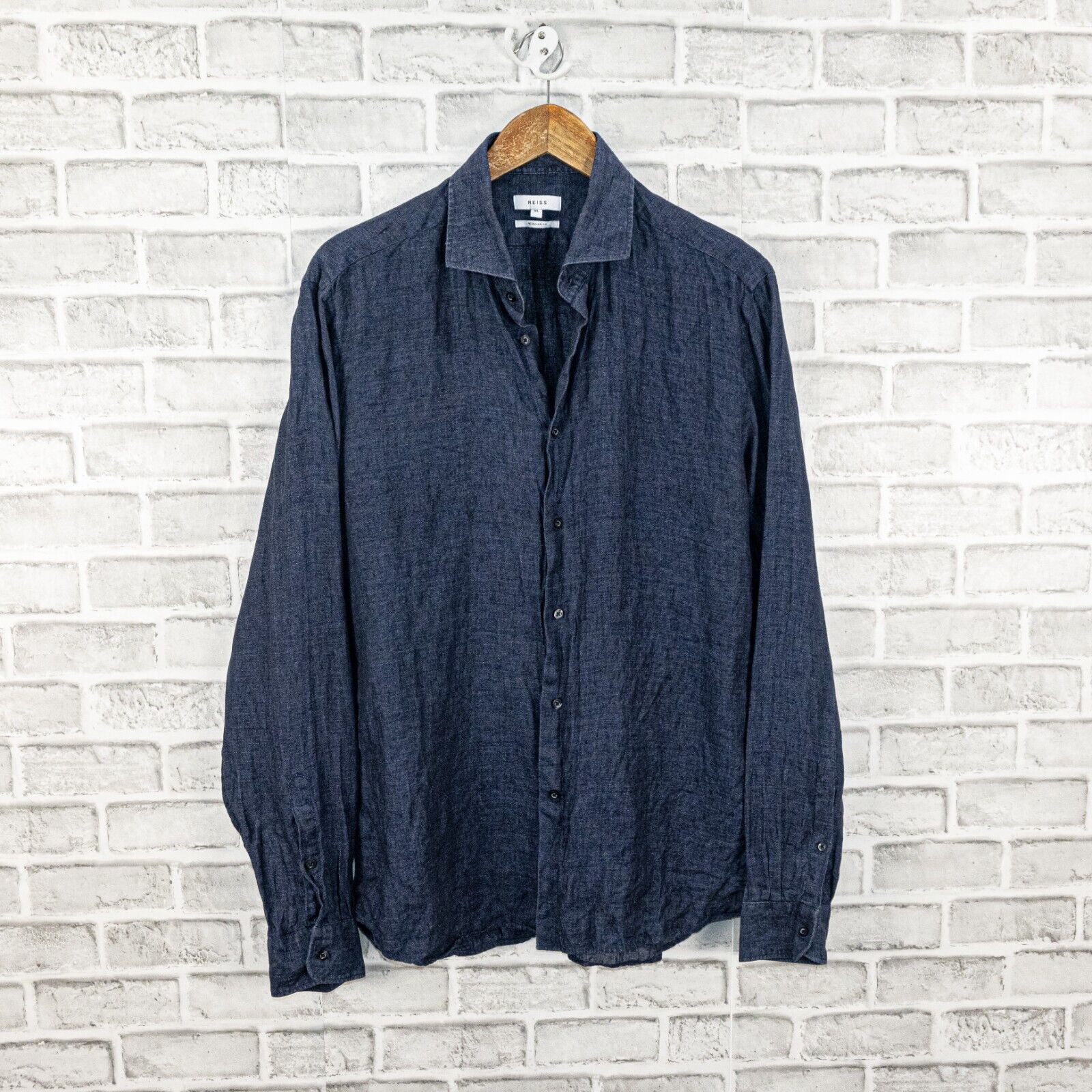 Reiss REISS Men's RUBAN Linen Button Through Shirt in Navy Blue Size US XL / EU 56 / 4 - 1 Thumbnail