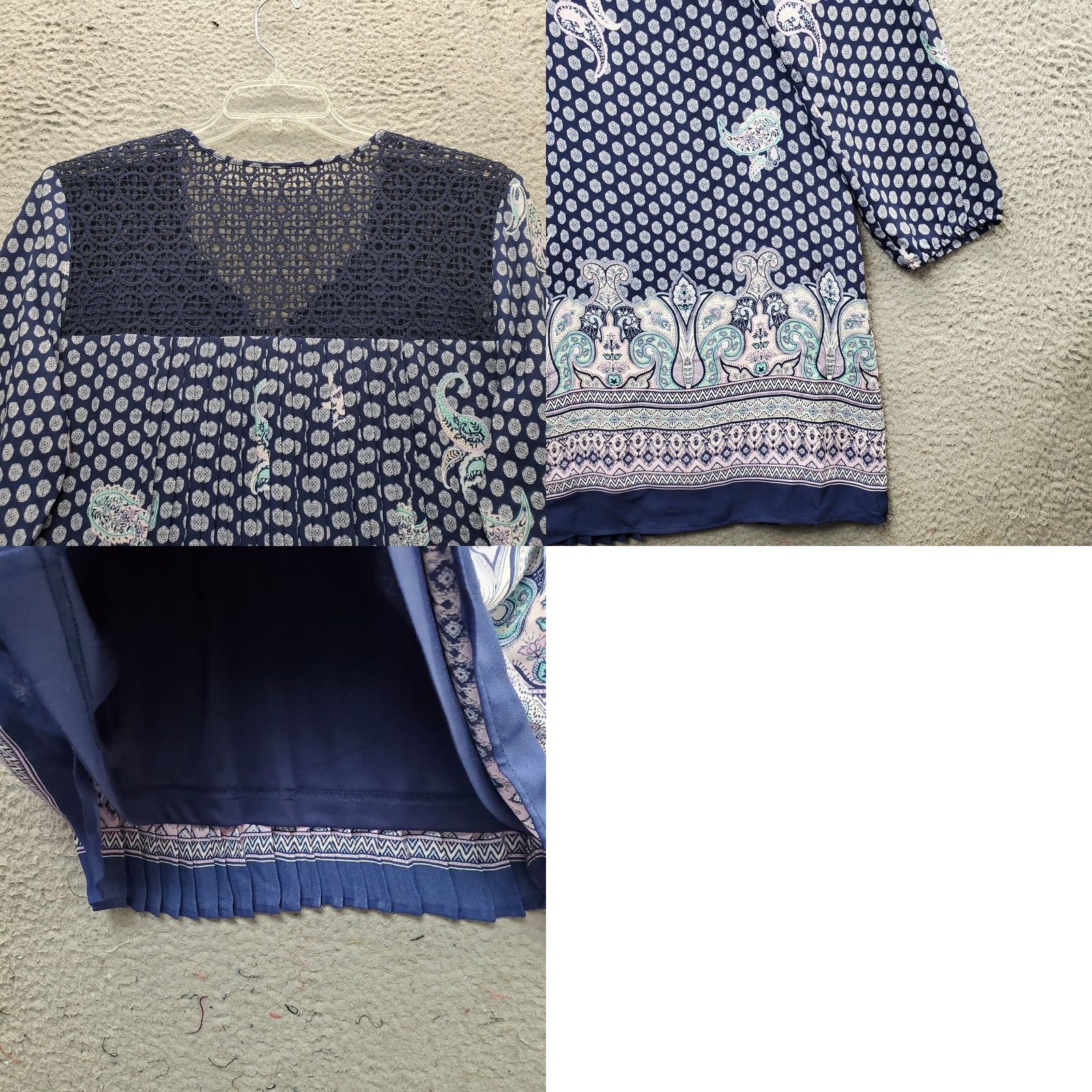 Vintage DR2 Shift Dress Womens L Multi Paisley Lined Crochet Shoulder V-Neck Pleated Back Dress Size L / US 10 / IT 46 - 8 Thumbnail