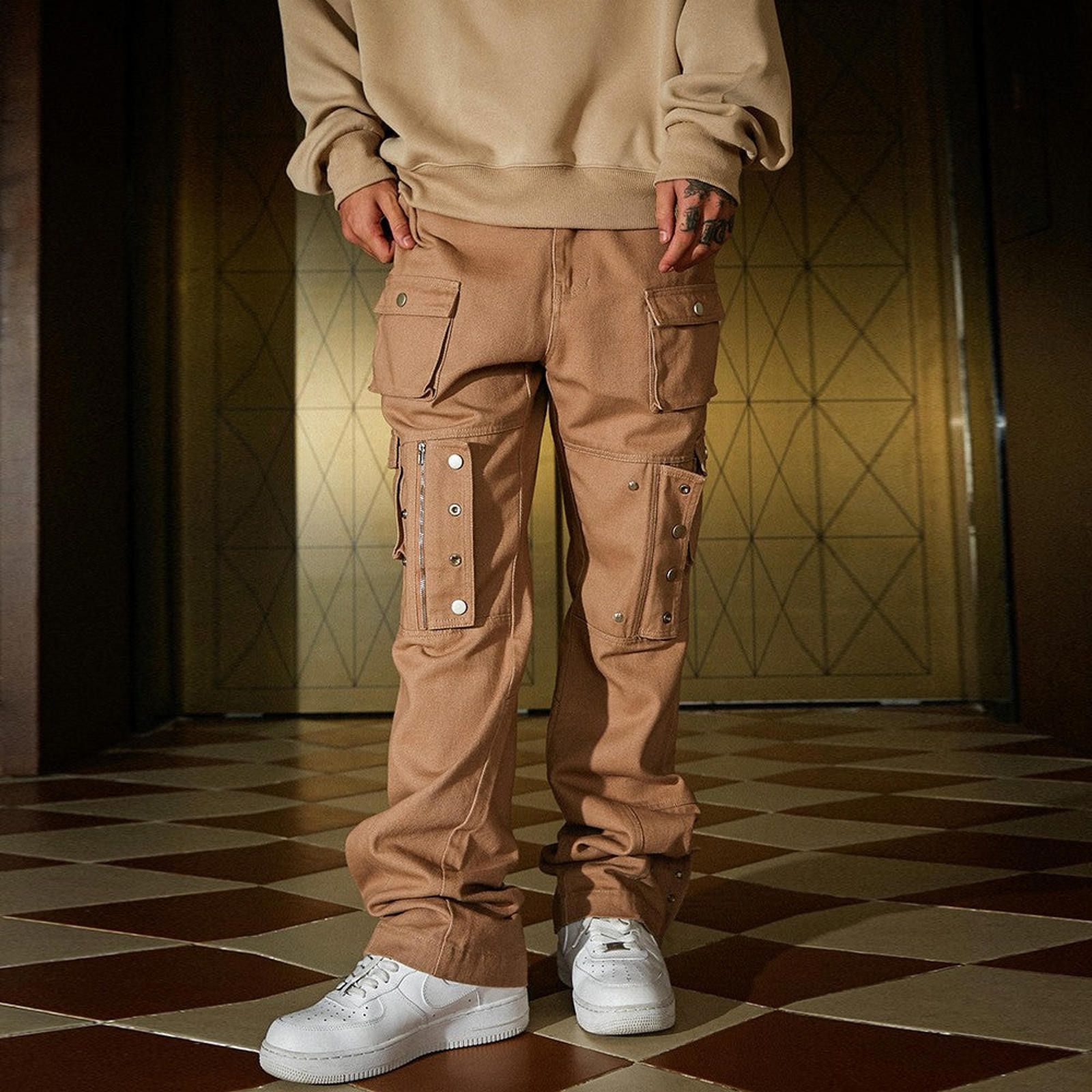 Japanese Brand Brown Relaxed Fit Cargo Pants with Utility Pockets Size US 32 / EU 48 - 3 Thumbnail