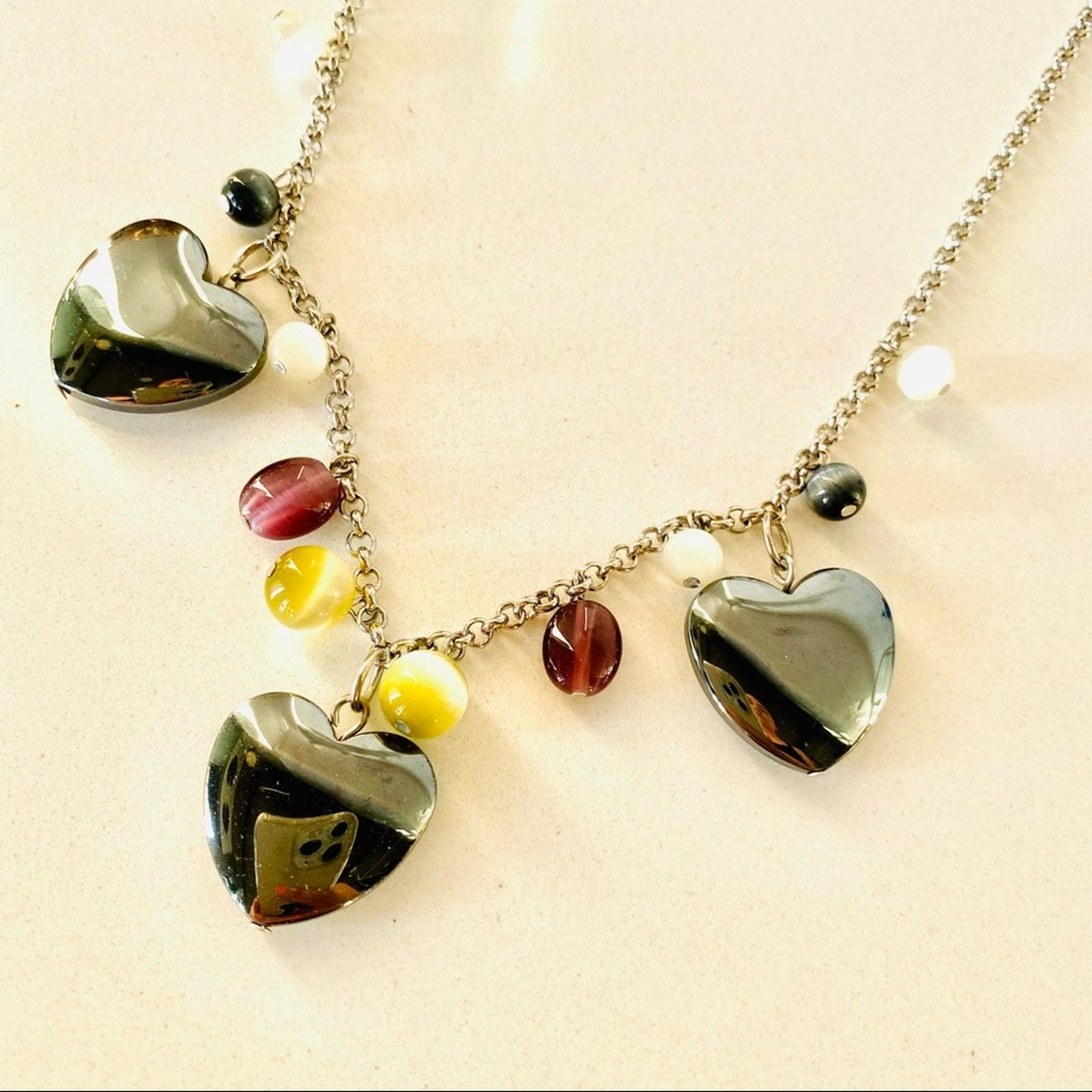 Vintage NORDSTROM VINTAGE Silver Layer Heart Bead Necklace Jewelry Size ONE SIZE - 2 Thumbnail