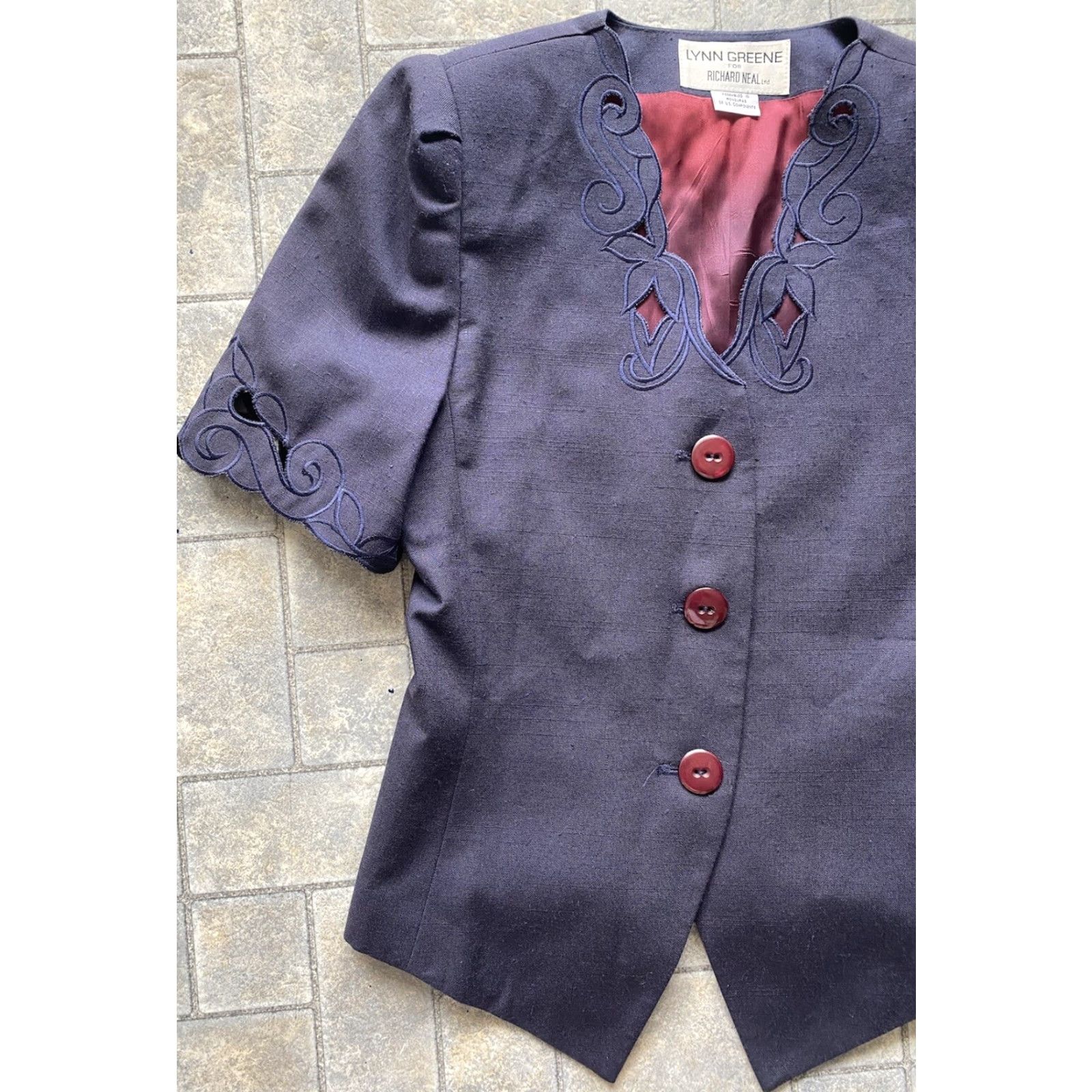 Vintage VINTAGE Lynn Greene For Richard Neal Ltd Blazer Shirt Womens 8 Dark Blue Short Sleeve NWT Style 2865 Size 30" / US 8 / IT 44 - 6 Thumbnail