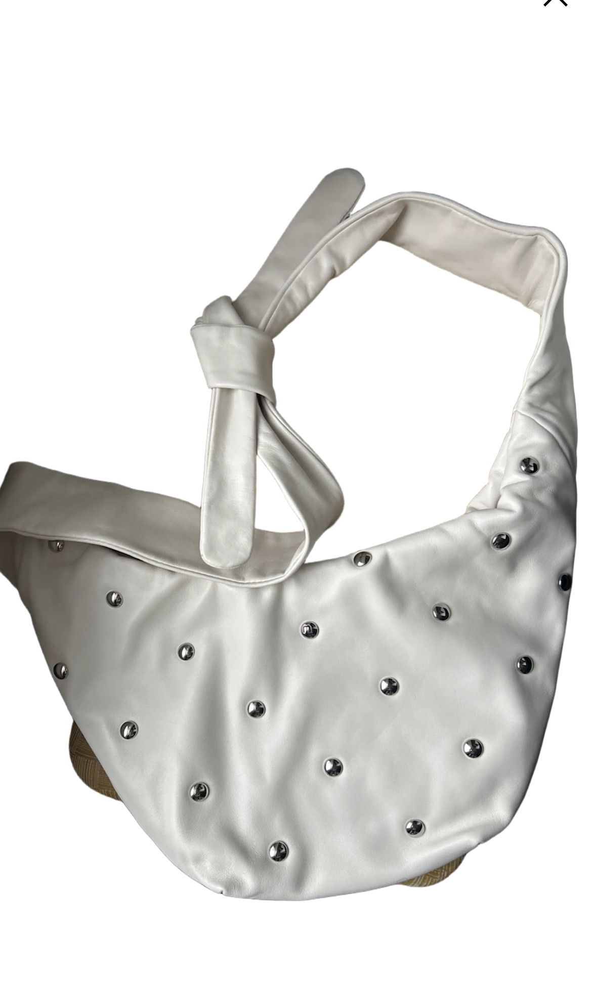 Maje NWT Maje Bow Bag Soft Leather Tie Ivory Ecru Silver Studs Size ONE SIZE - 5 Thumbnail