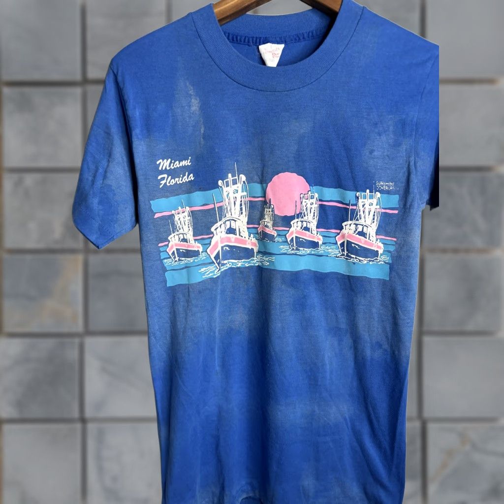 Vintage VINTAGE Miami Florida Shirt Mens Small Blue Boats Sunset 80s Tennessee River Tee Size US S / EU 44-46 / 1 - 1 Thumbnail